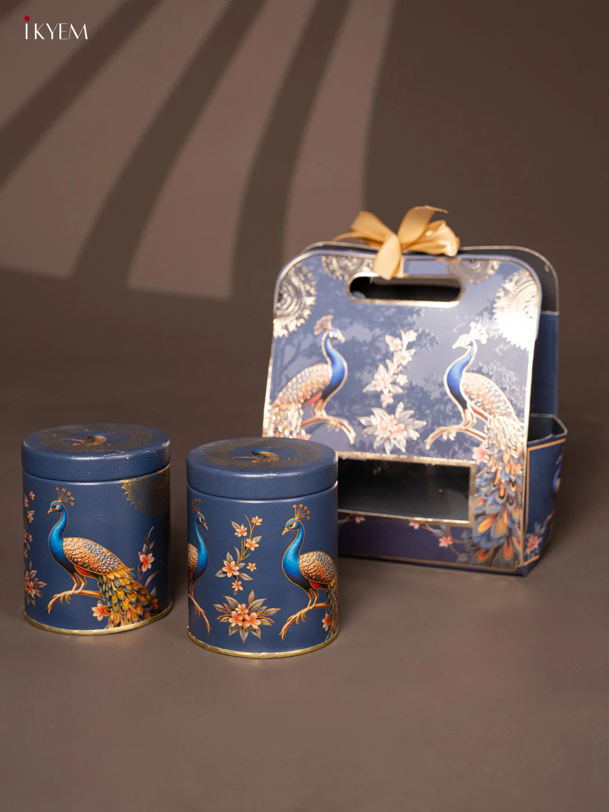 Peacock Printed DARK BLUE Gift Hamper Box With Set Of 2 Jars - KG17115 - Image 3