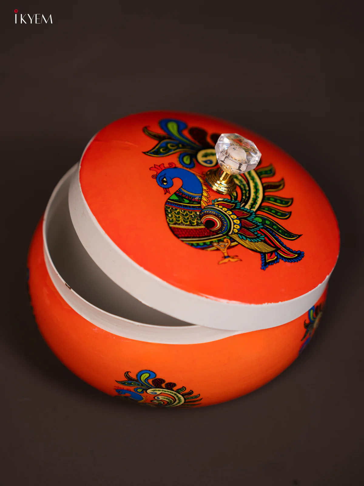 Chic Peacock Printed Orange Round Dry Fruits Box - KG25111 - Image 4