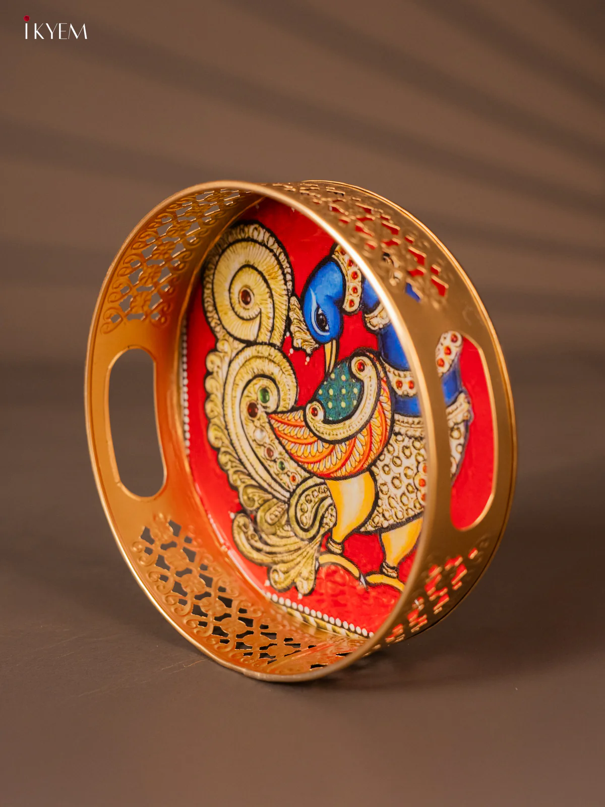 Magnificent Gold Peacock Design Round Metal Tray - KH05119 - Image 2