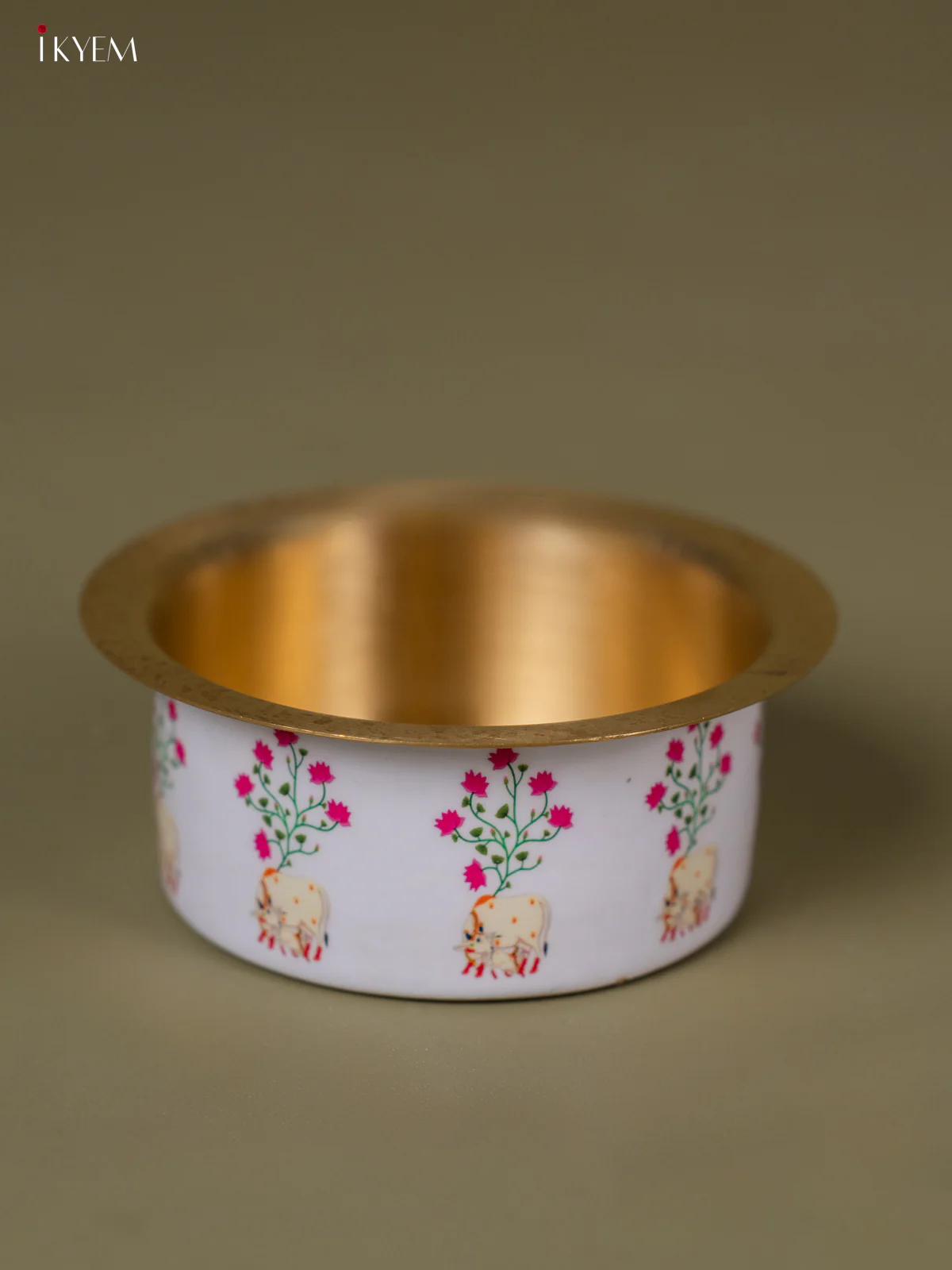 Pichwai Cow & Calf Digital Printed Brass Coffee Dabara Set - 3 Inches - KH22114 - Image 3