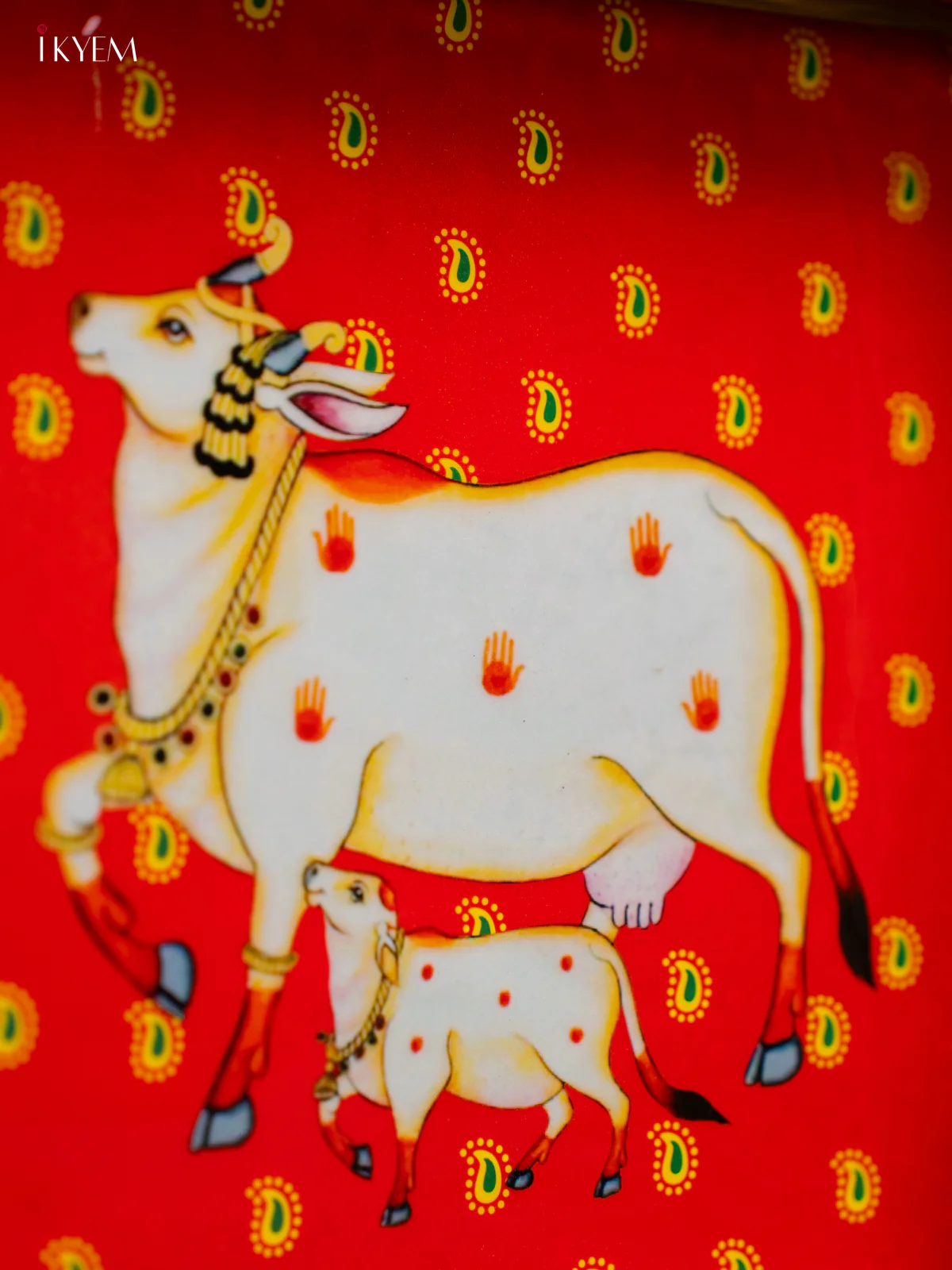 Pichwai Cow & Calf Printed Red Metal Tray - KF25113 - Image 3