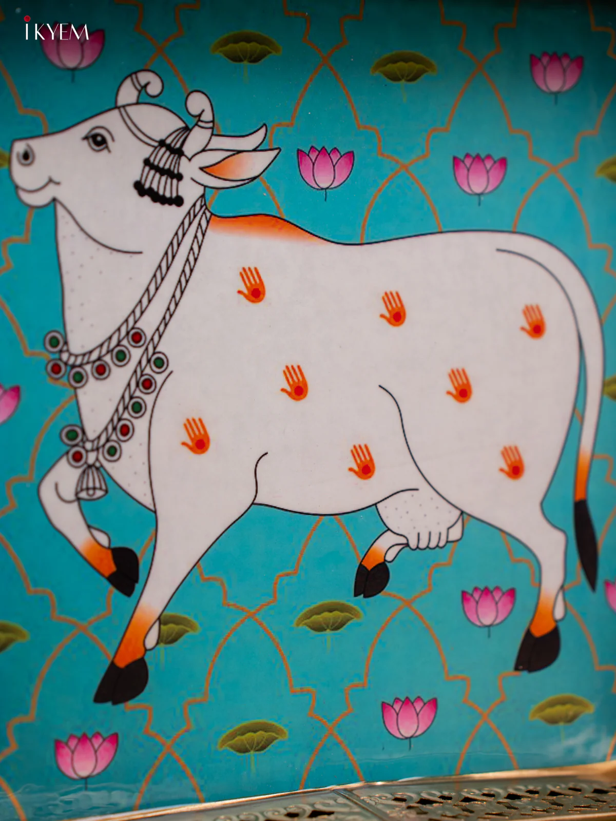 Pichwai Cow Printed Blue Colour Square Metal Tray - KF25111 - Image 3