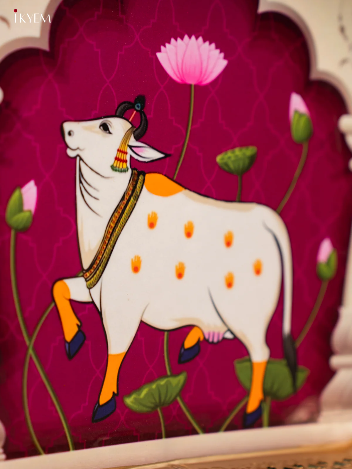Pichwai Cow Printed Purple Colour Square Metal Tray - KF25116 - Image 3