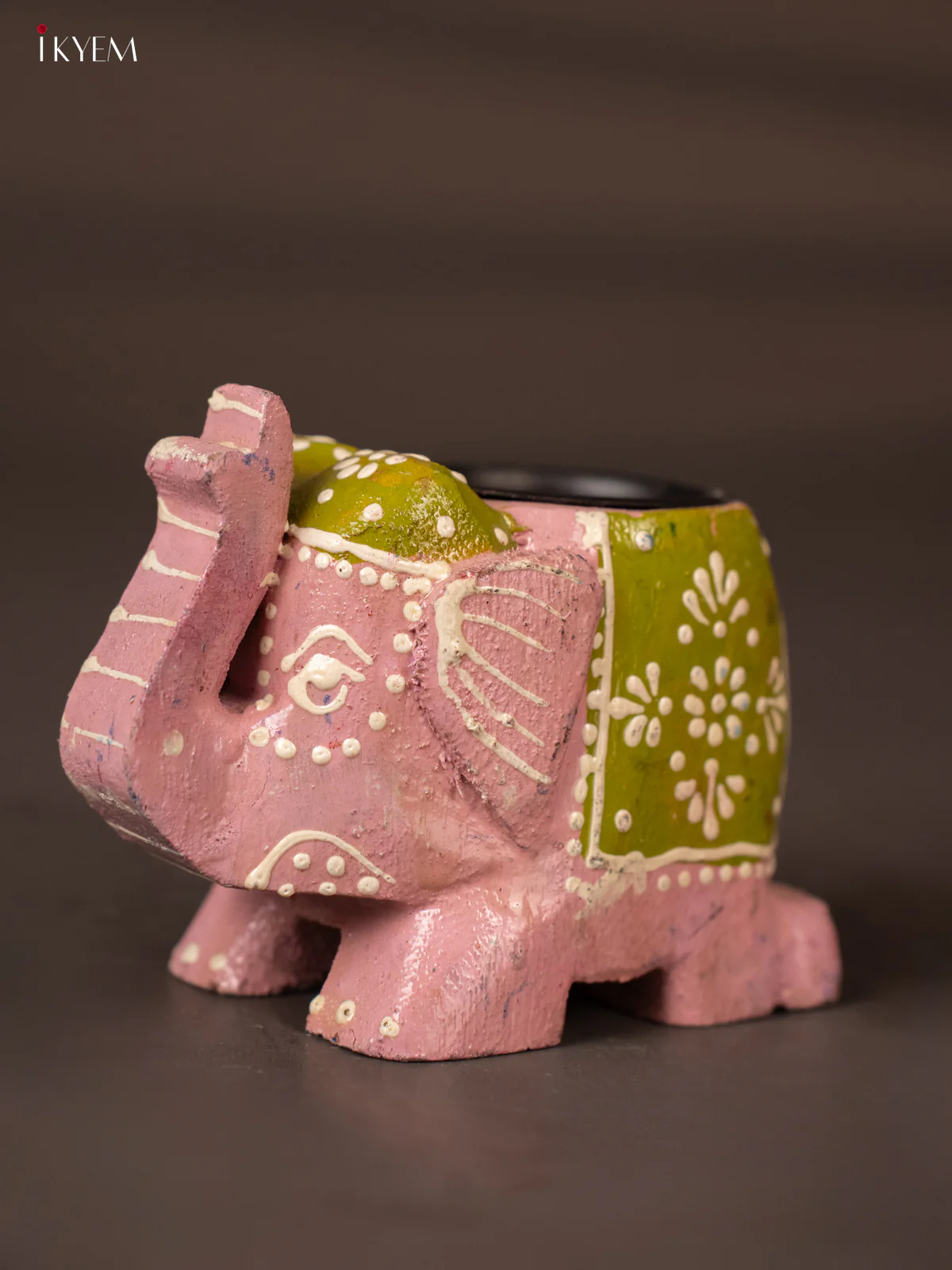 Hand-Painted Wooden Elephant T-Light - Pink - 3 Inch - KH02115