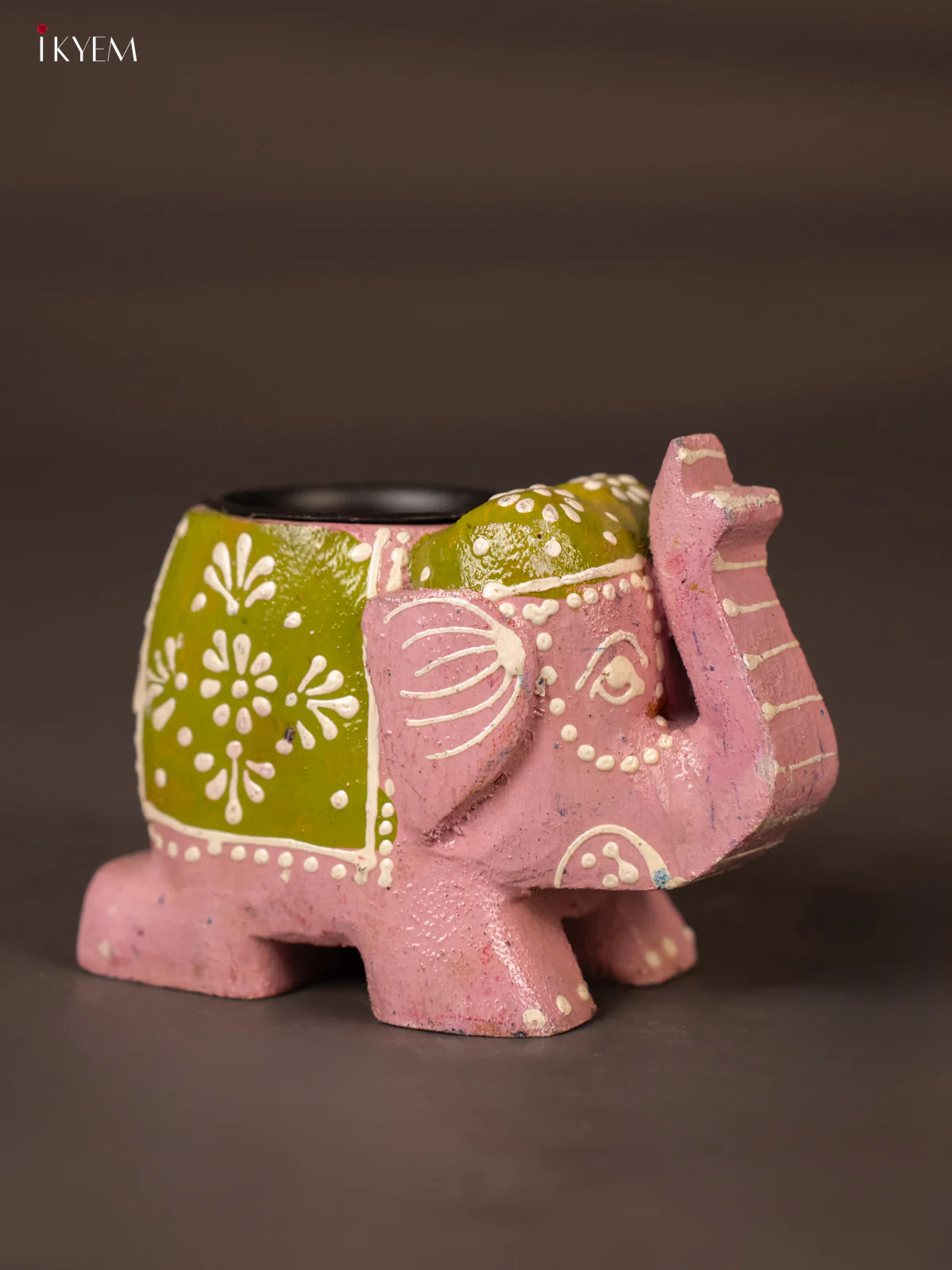 Hand-Painted Wooden Elephant T-Light - Pink - 3 Inch - KH02115 - Image 3
