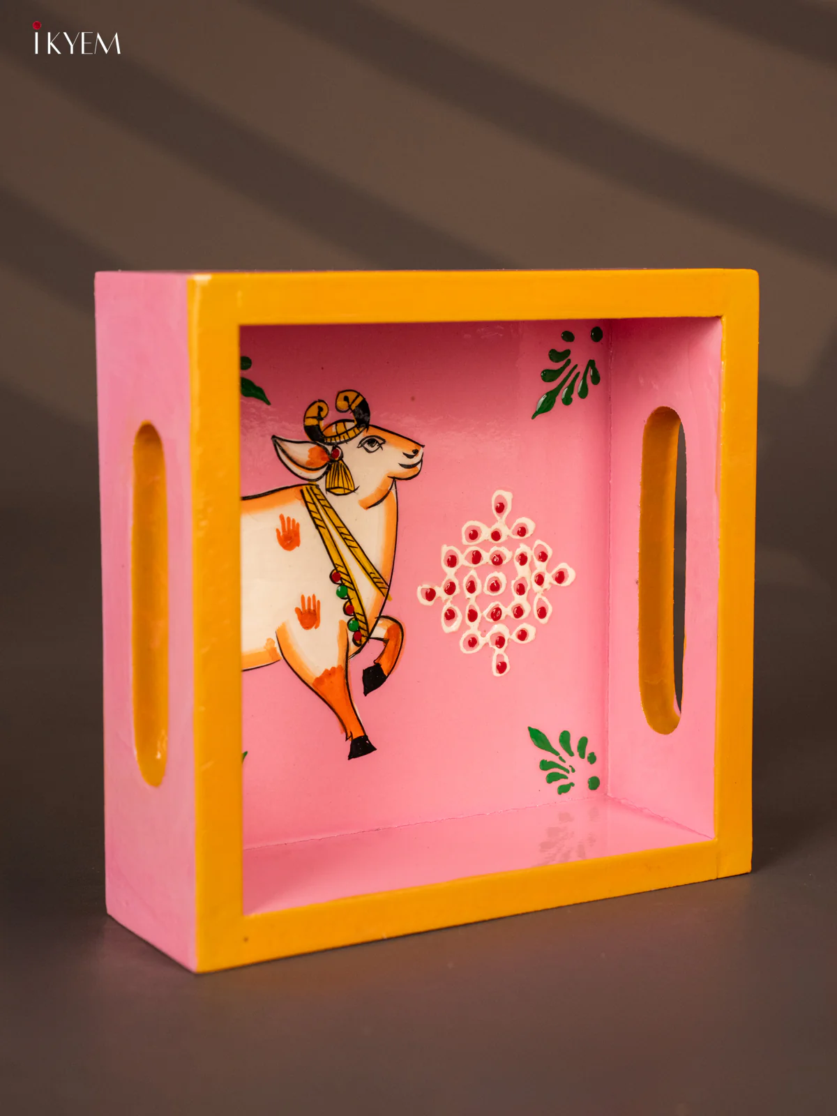 Graceful Pichwai Cow Hand painted Wooden Tray - (6x6) Inch - KG28132 - Image 2
