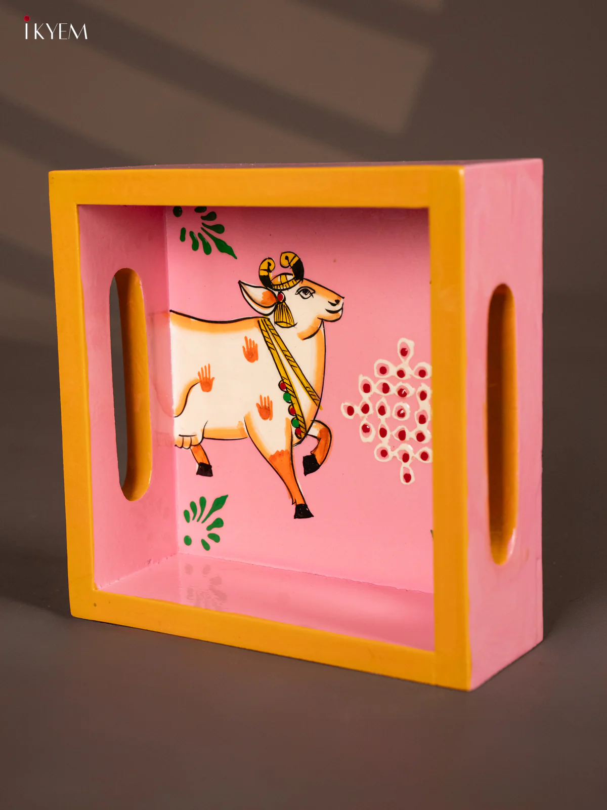 Graceful Pichwai Cow Hand painted Wooden Tray - (6x6) Inch - KG28132 - Image 3