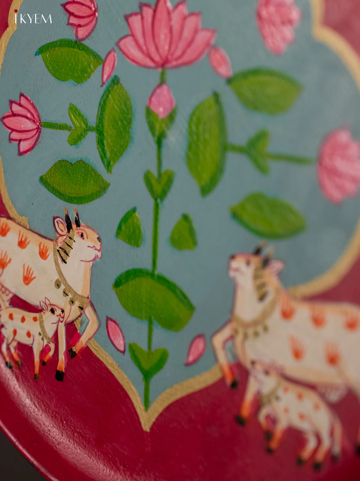 Hand-Painted Wooden Pichwai Cow & Calf Wall Plate - 10 Inches - KG04170 - Image 3