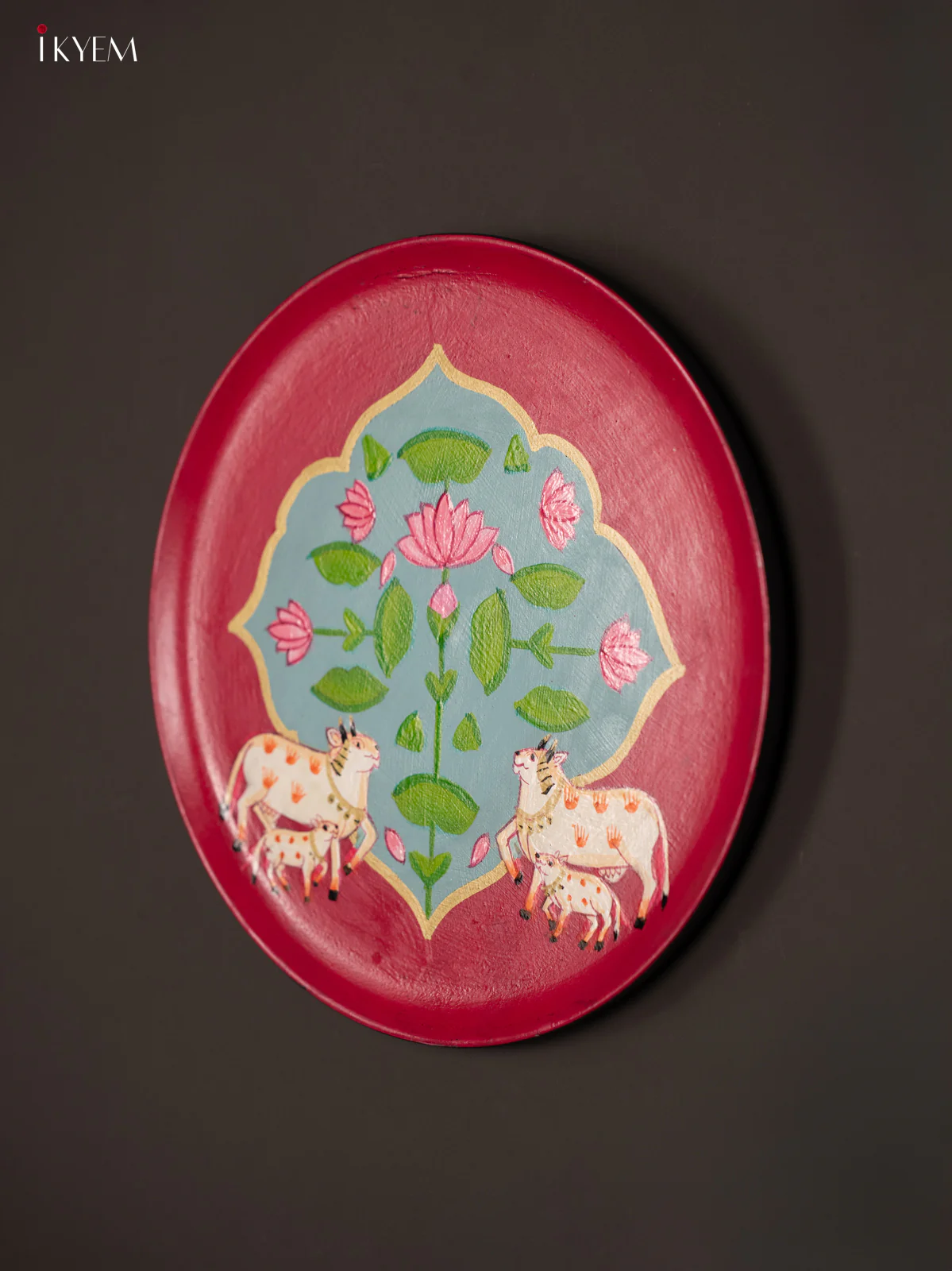 Hand-Painted Wooden Pichwai Cow & Calf Wall Plate - 10 Inches - KG04170 - Image 4
