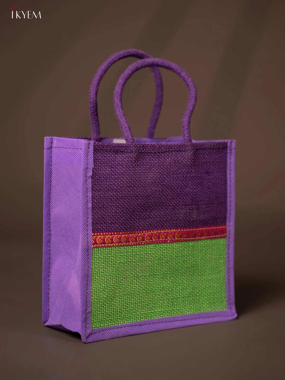 Chic Purple & Green Jute Bags with Golden Border - KG22113 - Image 2