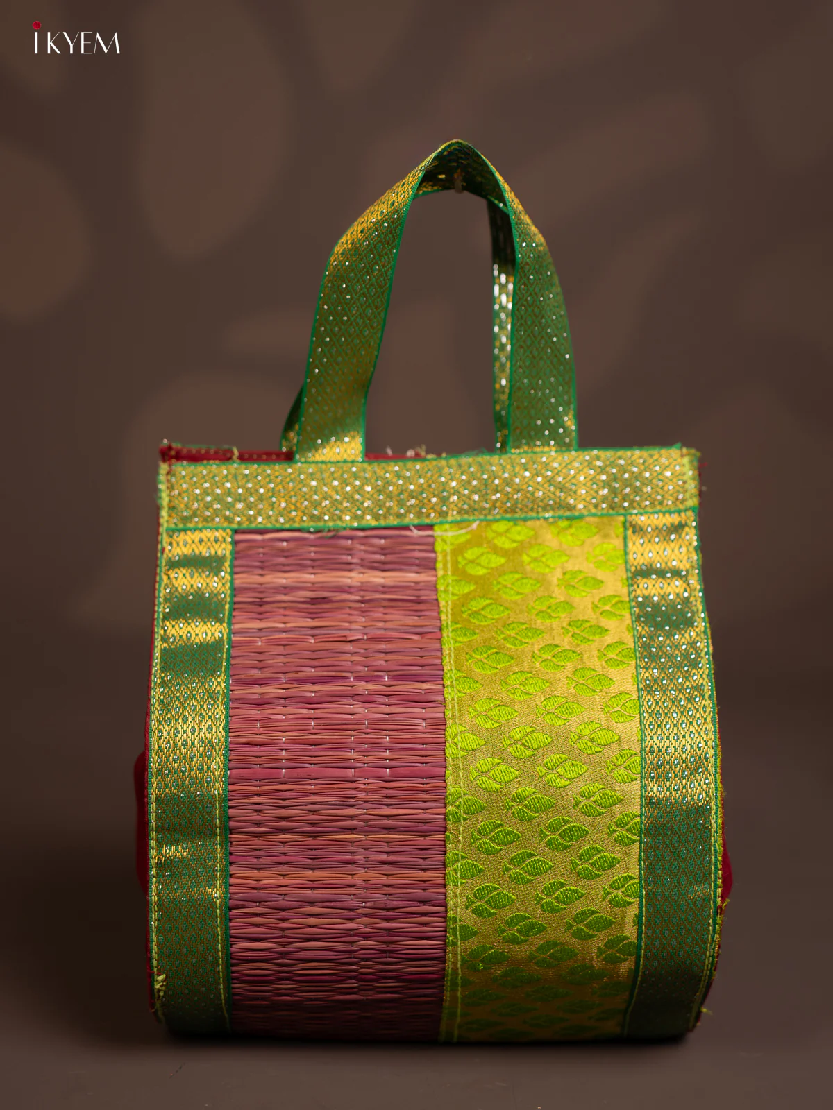 PURPLE & GREEN Raw Silk with Korai Handbag - KE10153