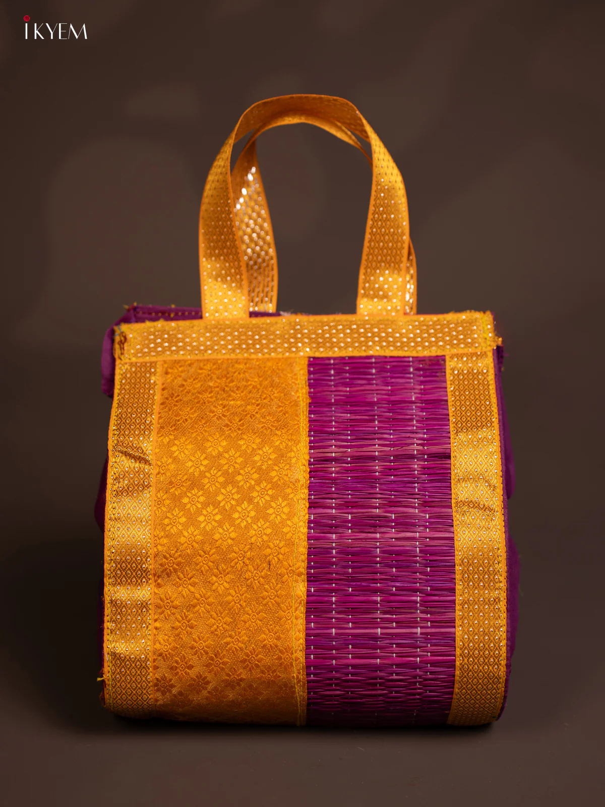 PURPLE & YELLOW Raw Silk with Korai Handbag - KE10149
