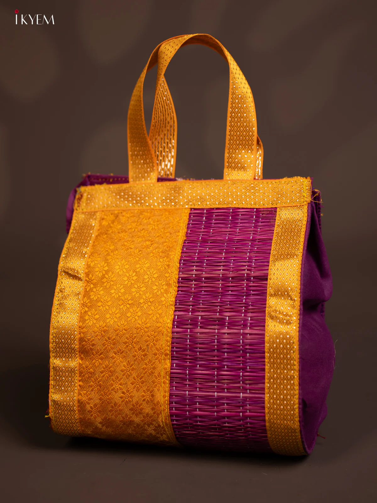 PURPLE & YELLOW Raw Silk with Korai Handbag - KE10149 - Image 3