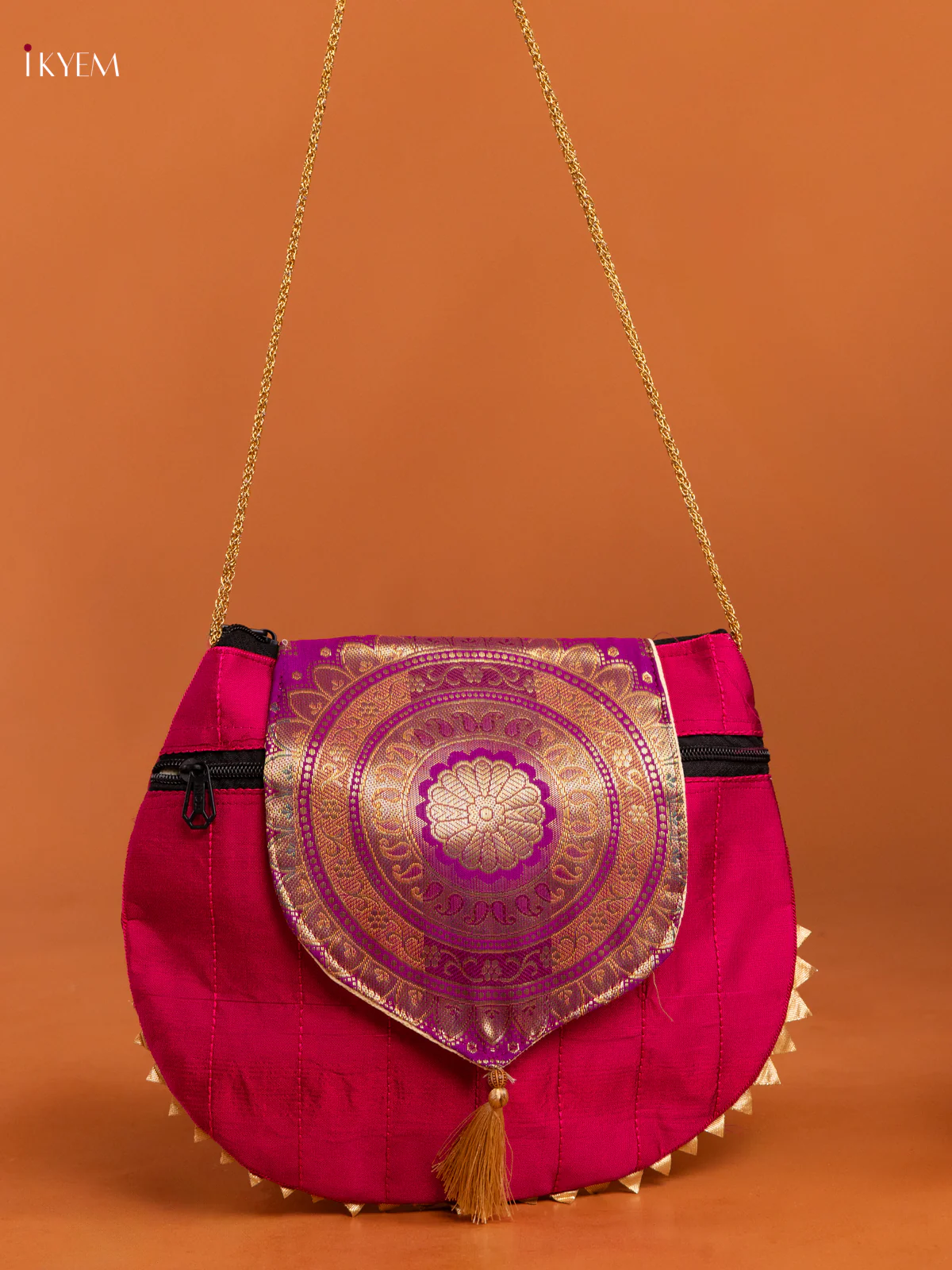 Purple Banarasi Silk Potli Bag with Flap & Mandala Design - KD26411