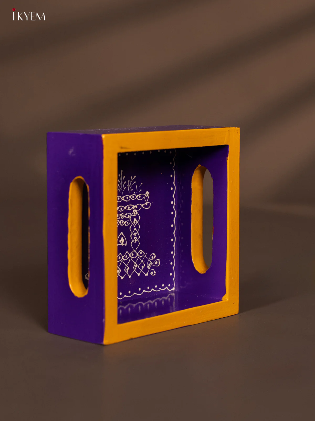 Tulasi Madam Hand-Painted Square Wooden Tray - Purple - (5x5) Inch - KF11174 - Image 2