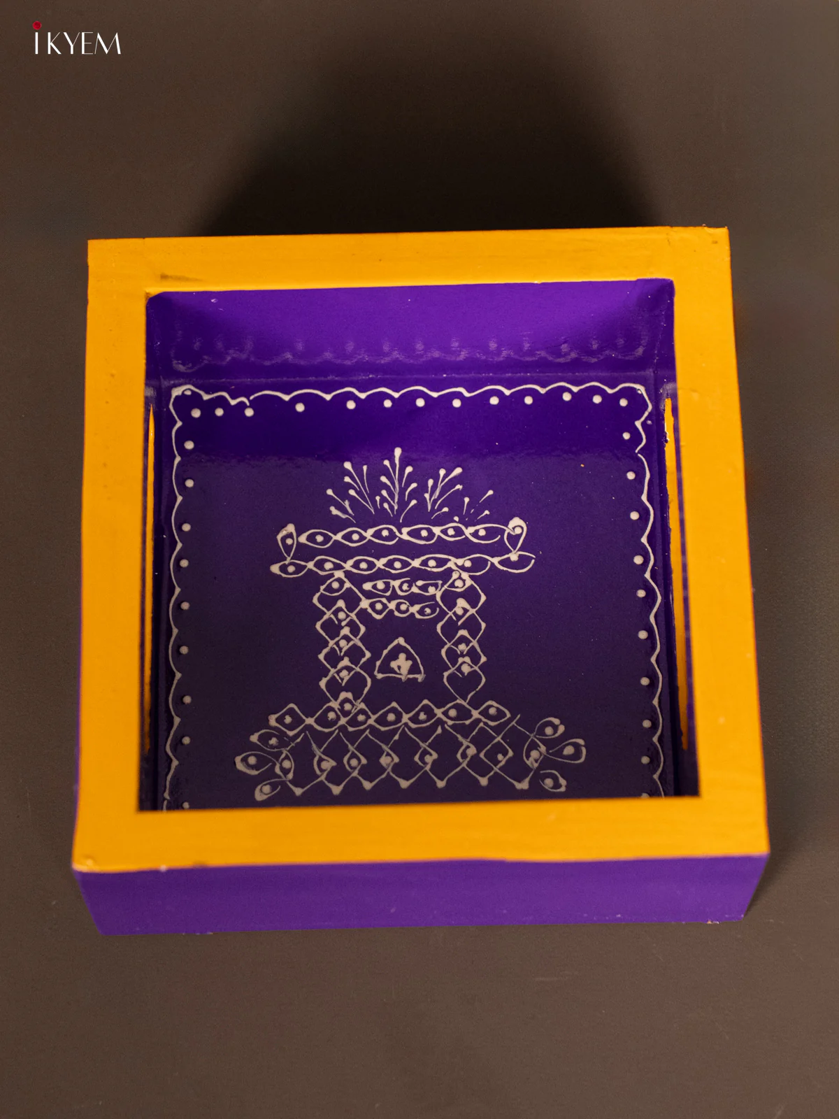 Tulasi Madam Hand-Painted Square Wooden Tray - Purple - (5x5) Inch - KF11174 - Image 3