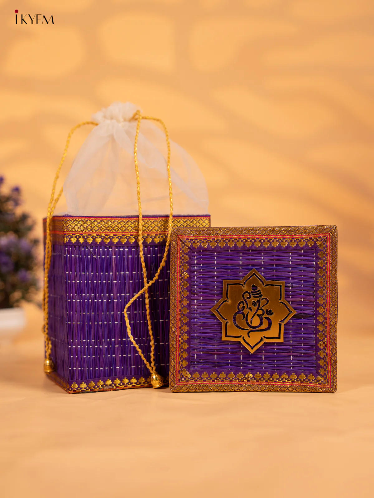 Purple Korai Gift Box with Net Potli - KB17145 - Image 2