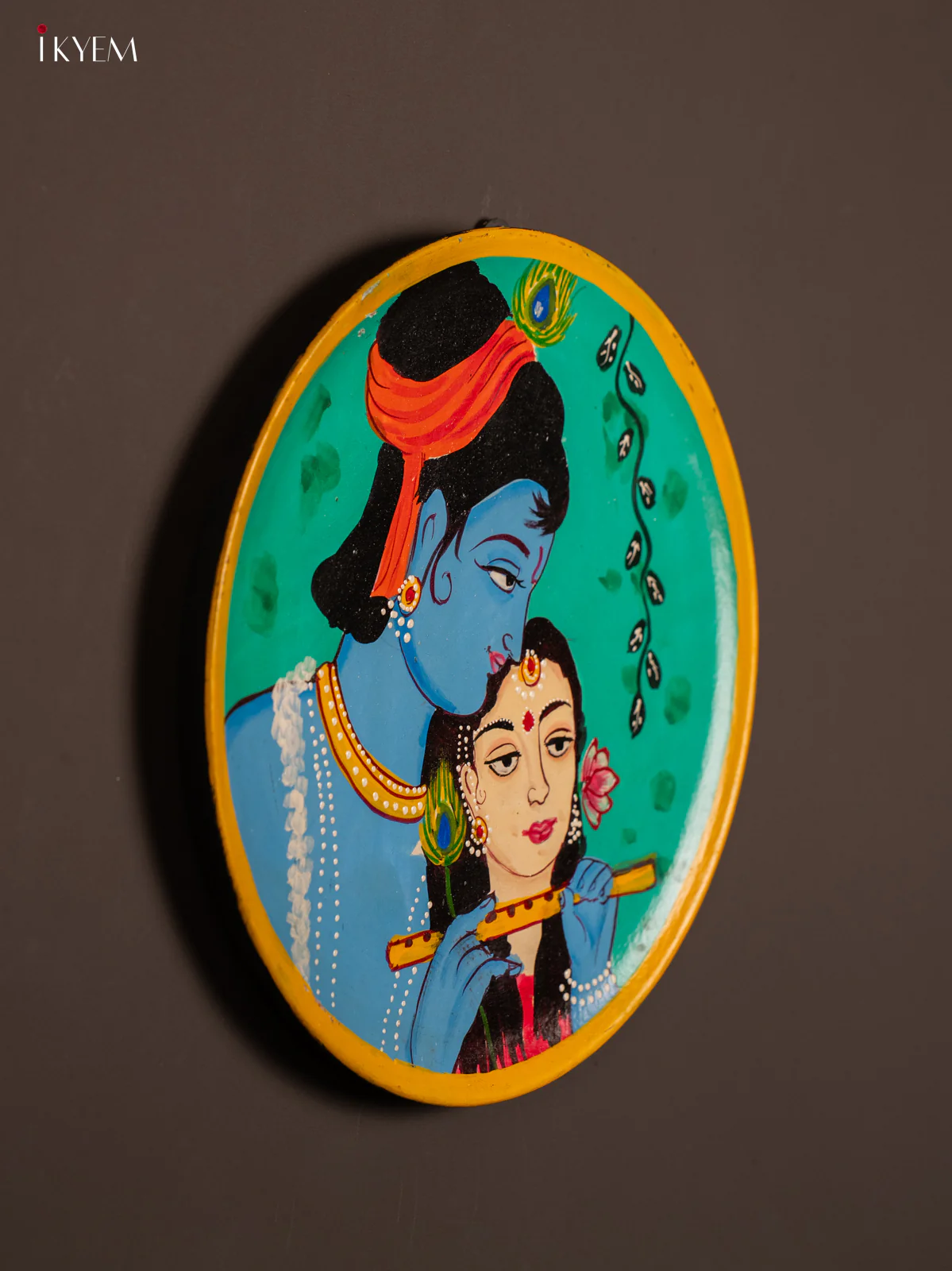 Hand-Painted Wooden Radha Krishna Wall Plate - 10 Inches - KE31142 - Image 2