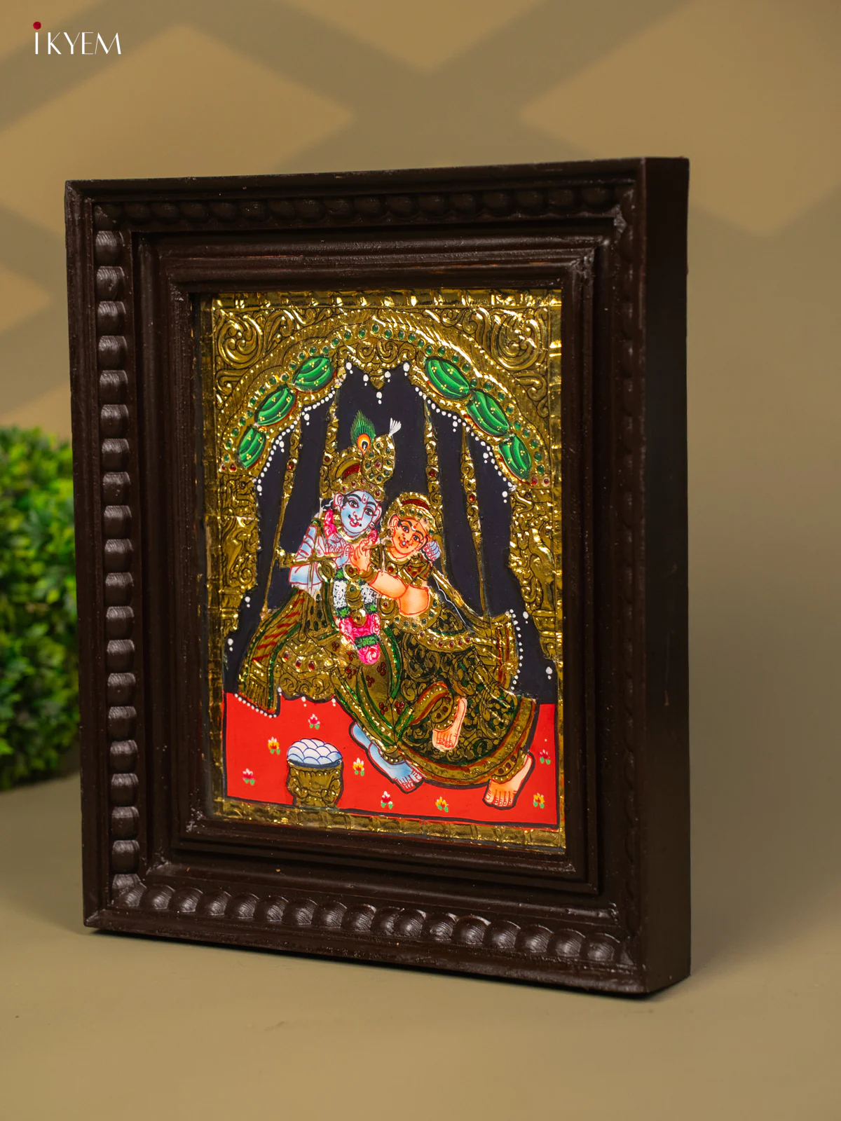 Artistic Radha Krishna Sitting On a Swing Tanjore Painting (13x11 Inches) - KB01149 - Image 2