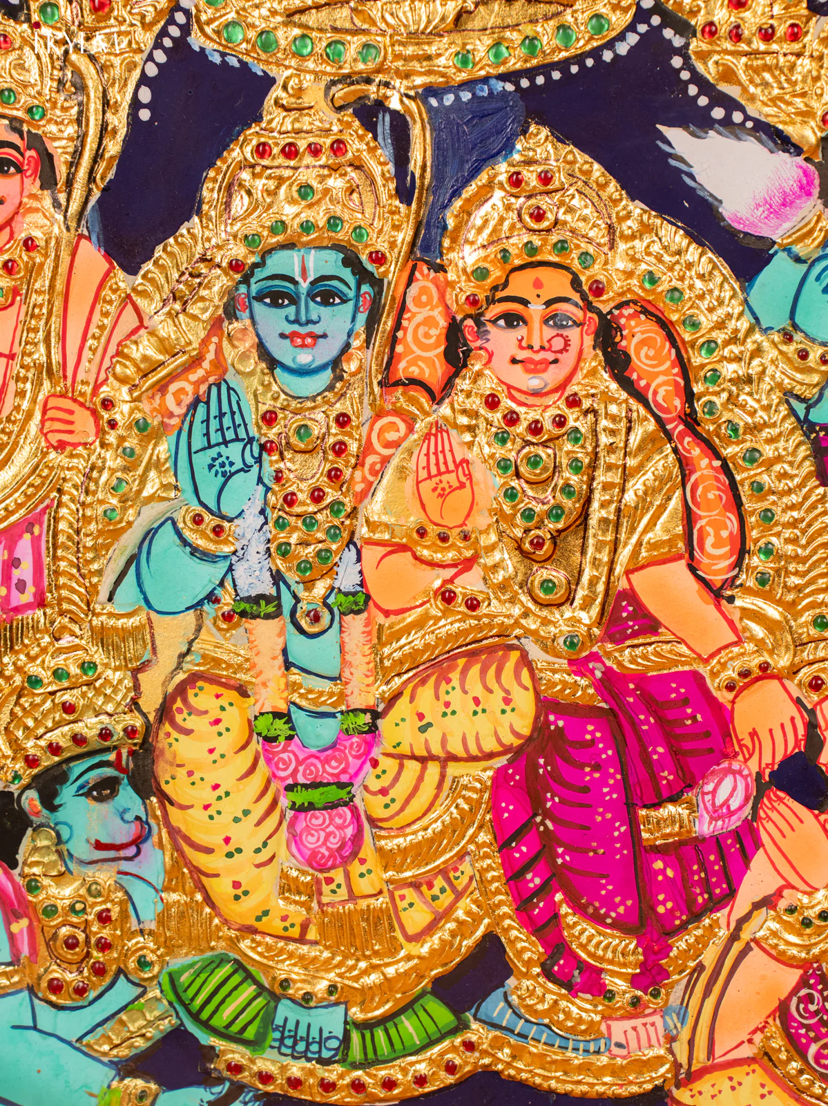 Ramar Pattabhishekam Tanjore Painting With Teakwood Frame - KF06116 - Image 2