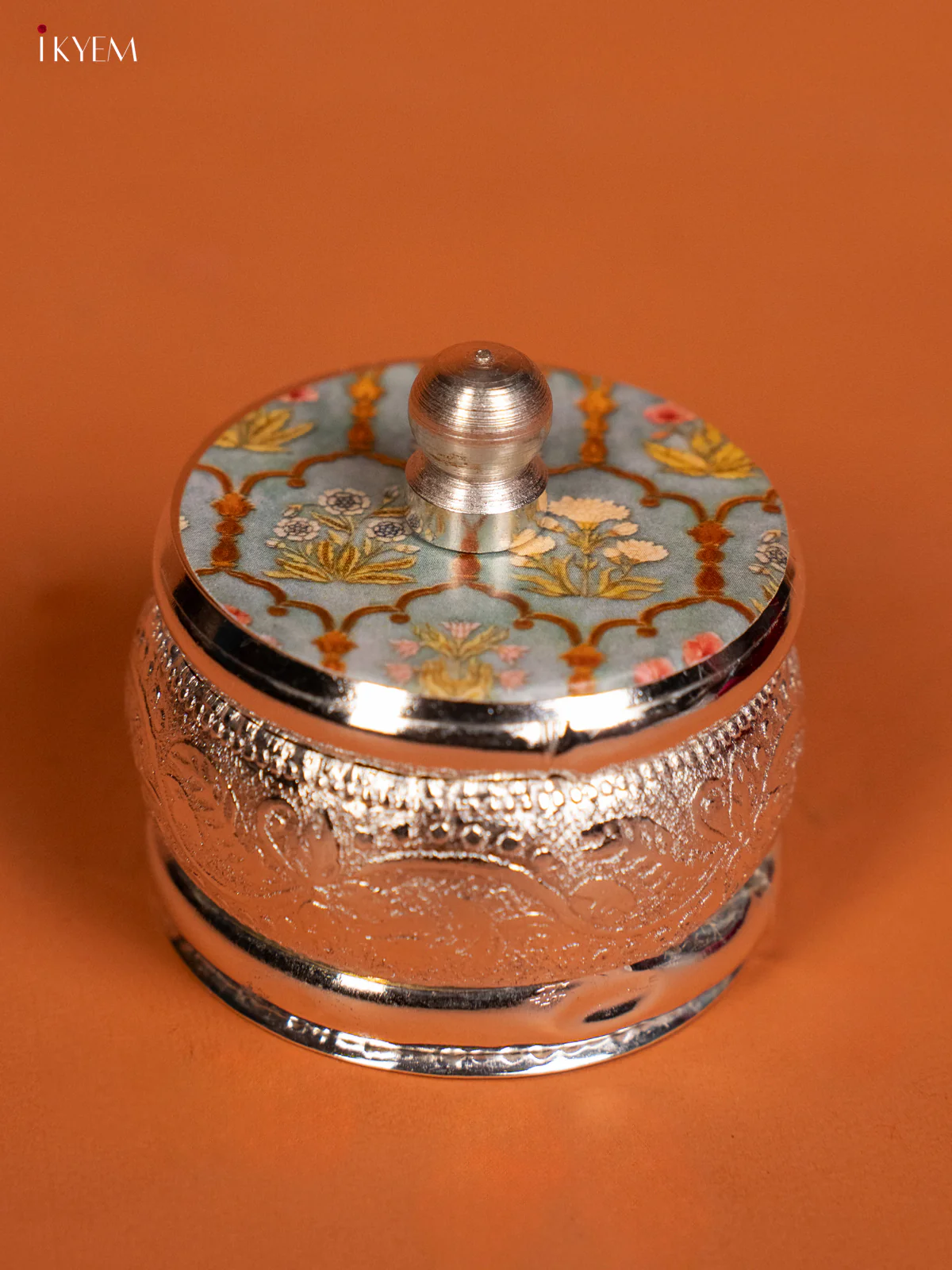 Chic Rangoli Designed German Silver Kumkum Holder - KF10238