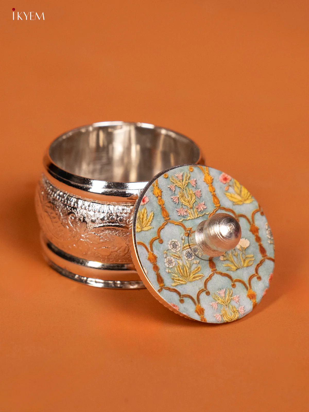 Chic Rangoli Designed German Silver Kumkum Holder - KF10238 - Image 3