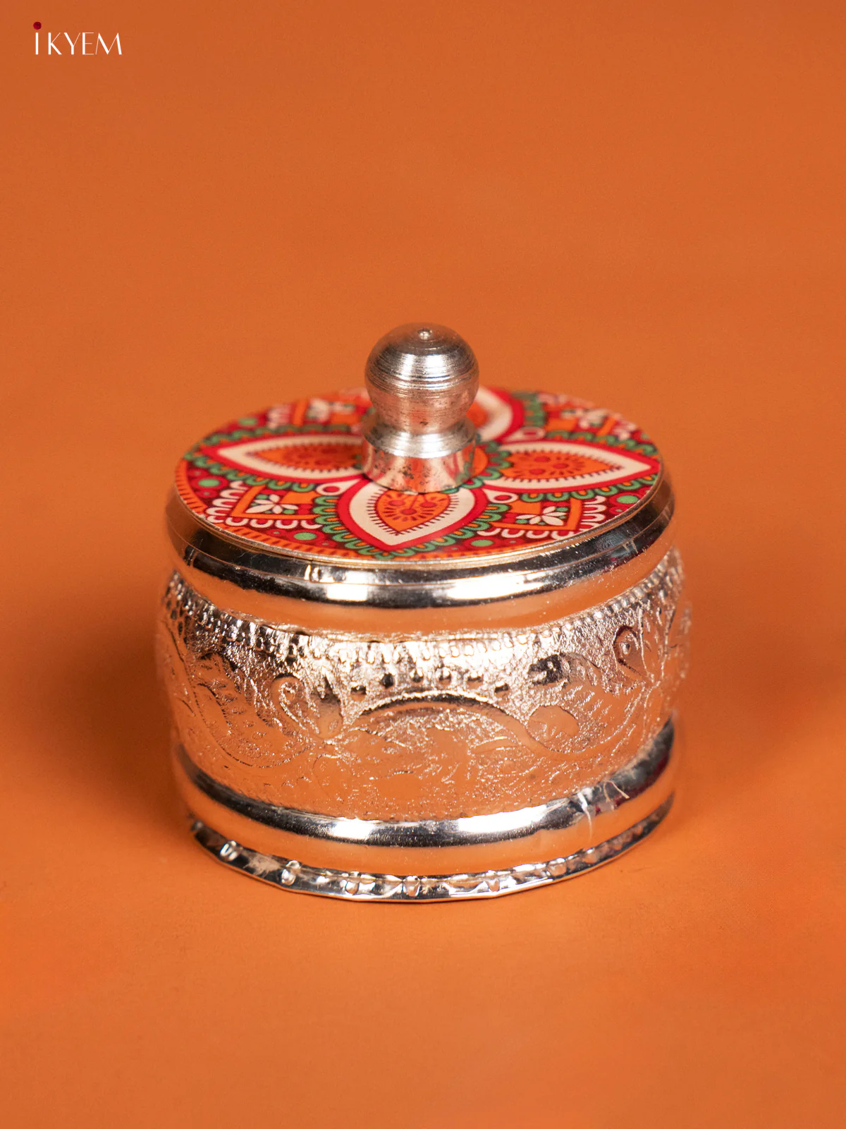 Rangoli Designed German Silver Kumkum Holder - KF10241 - Image 2