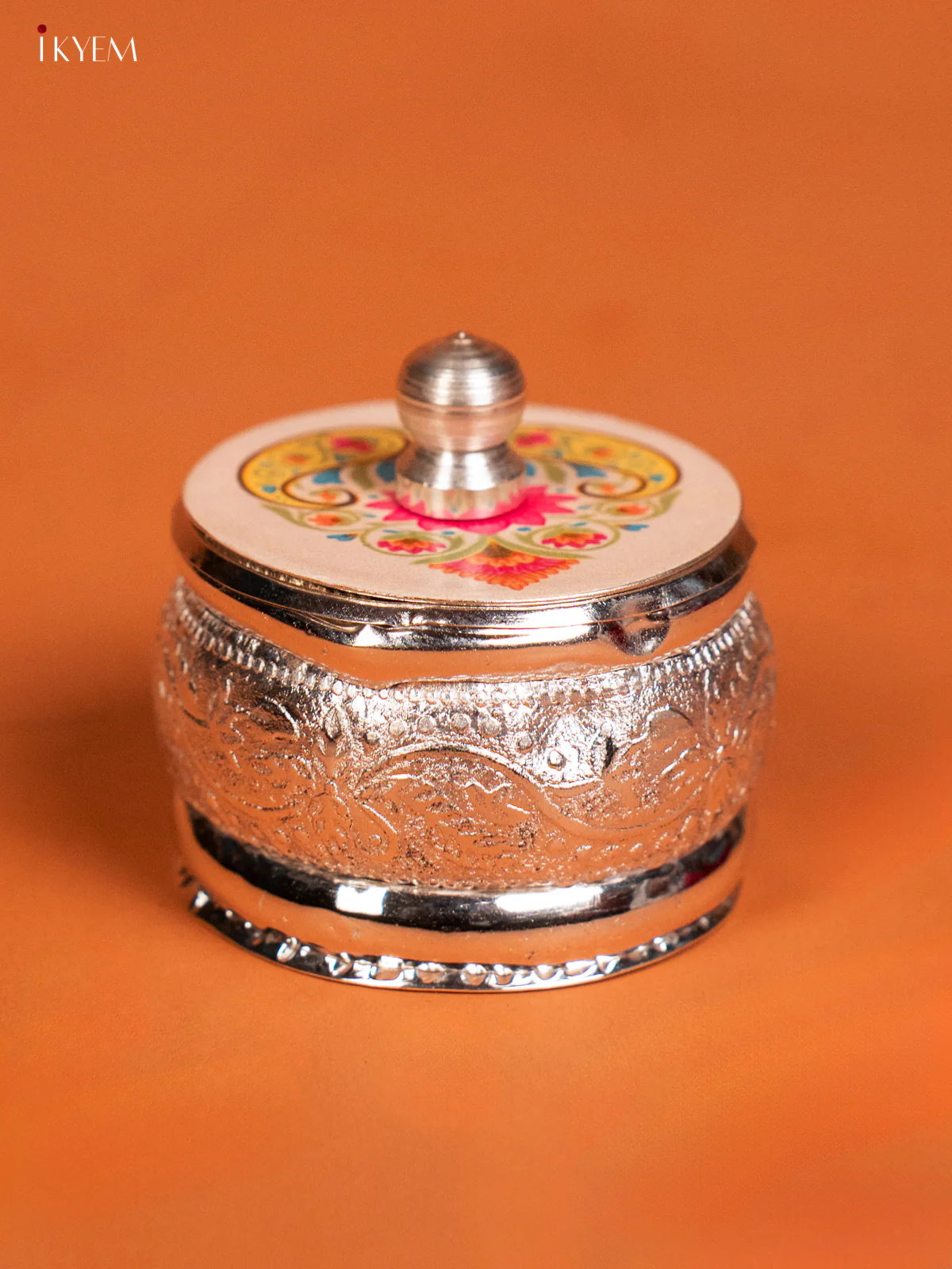 Rangoli Designed German Silver Kumkum Holder - KF10243 - Image 2