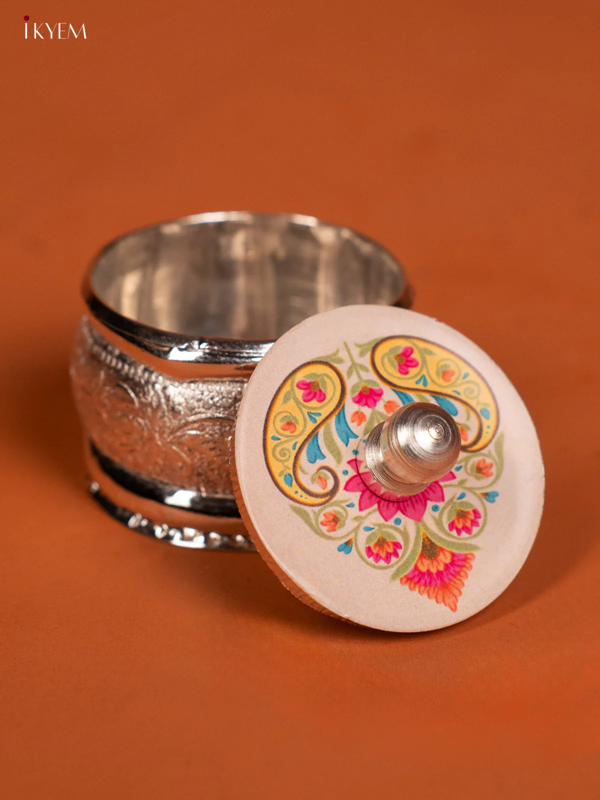Rangoli Designed German Silver Kumkum Holder - KF10243 - Image 3