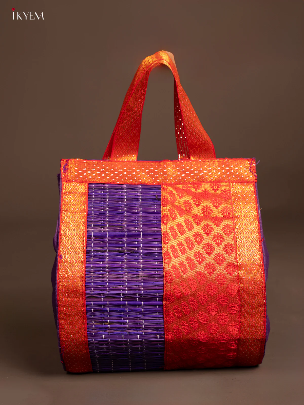 Red & Blue Raw Silk with Korai Handbag - KF09111