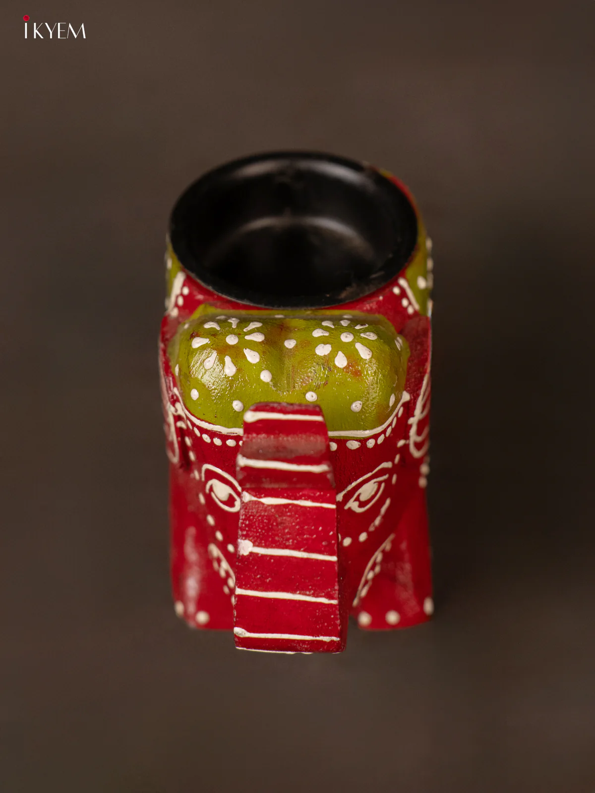 Stylish Red & Green Hand Painted Wooden Elephant Shaped Candle Holder - KH02124 - Image 2