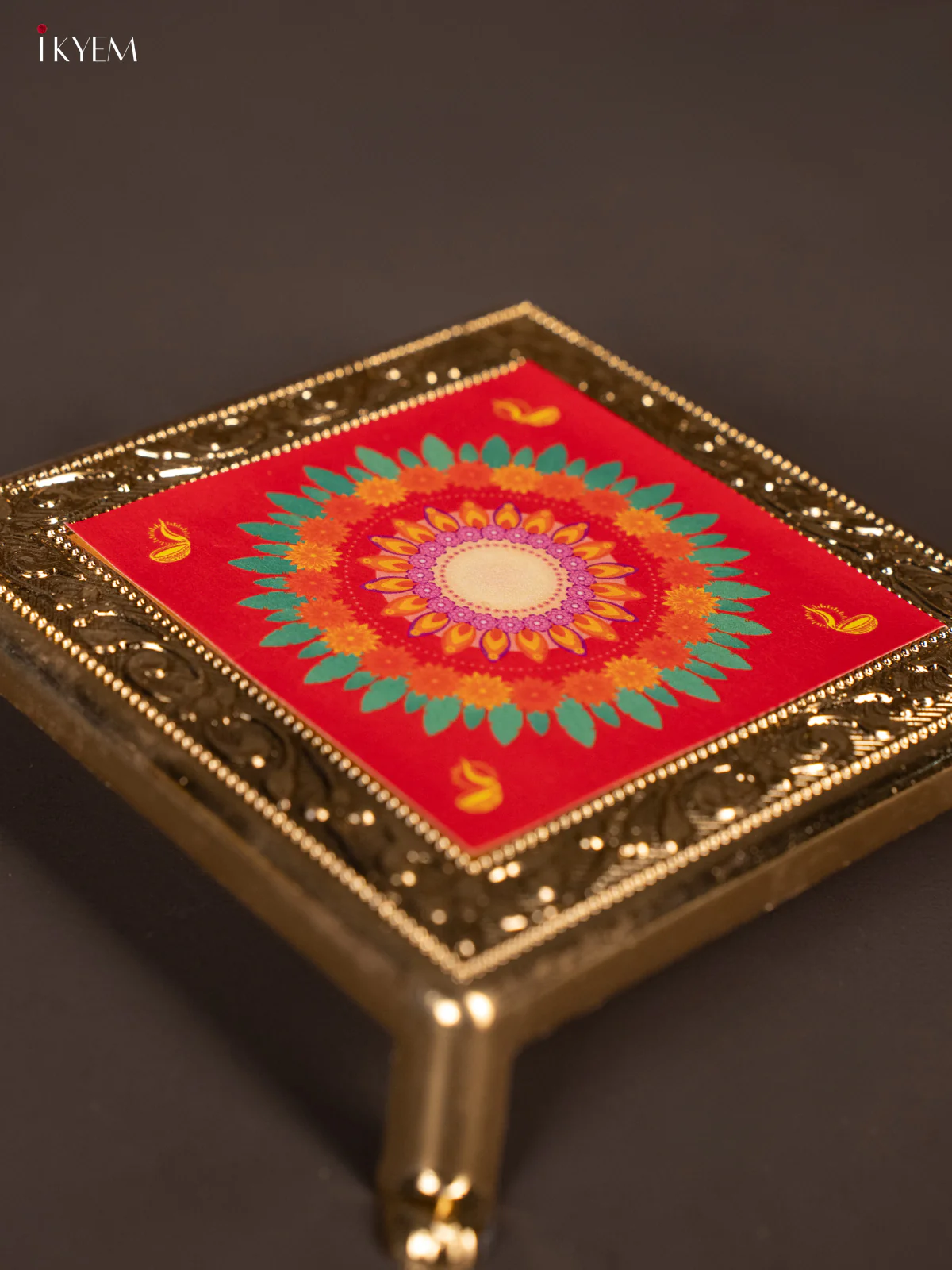 Traditional Red & Green Kolam Design Printed Chowki - KG25218 - Image 3
