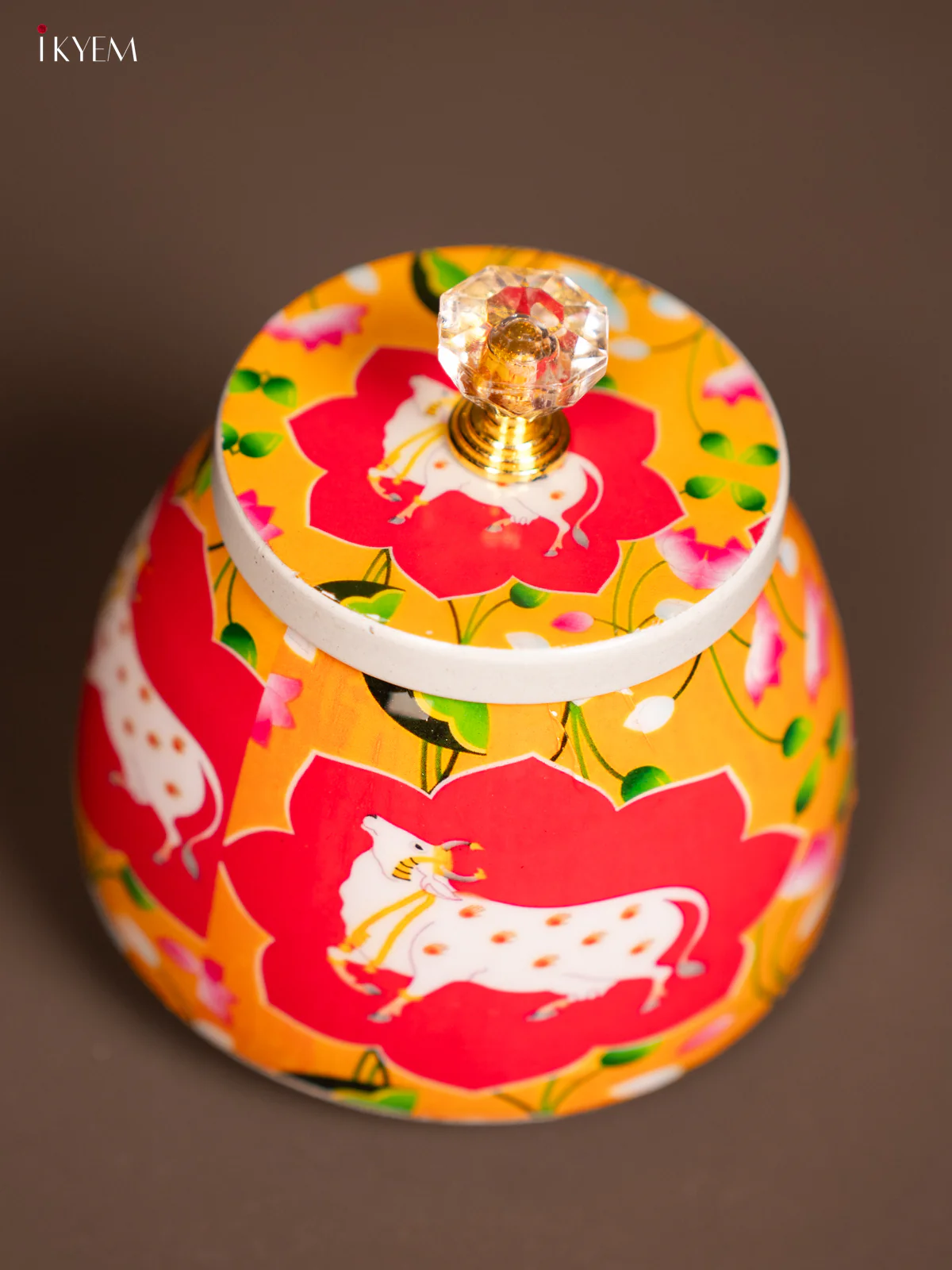 Pichwai Cow Printed Red & Orange Dry Fruits Jars - KF21158 - Image 2