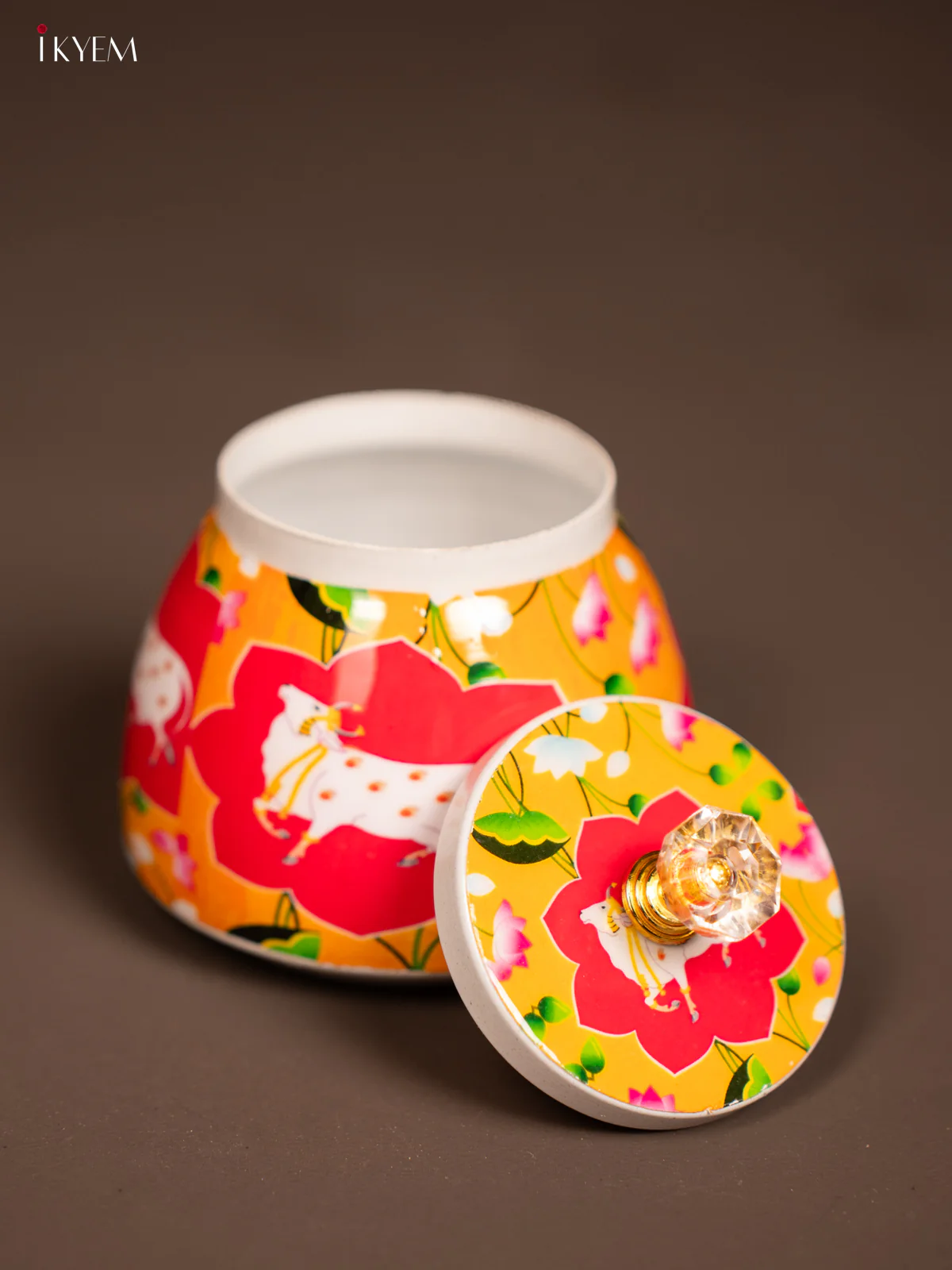Pichwai Cow Printed Red & Orange Dry Fruits Jars - KF21158 - Image 4