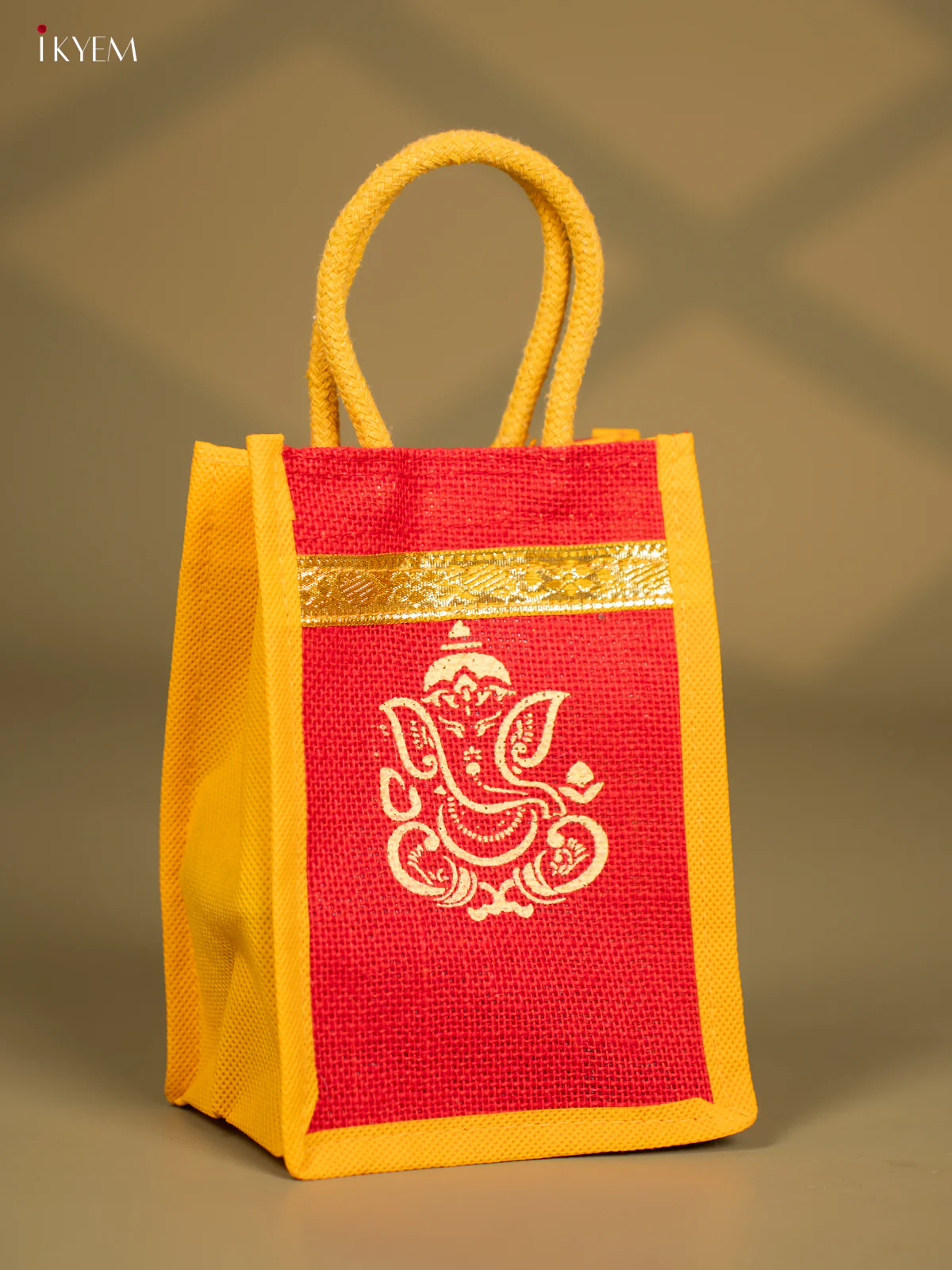 Divine God Ganesha Printed Red & Yellow Jute Bags - KG04181 - Image 2