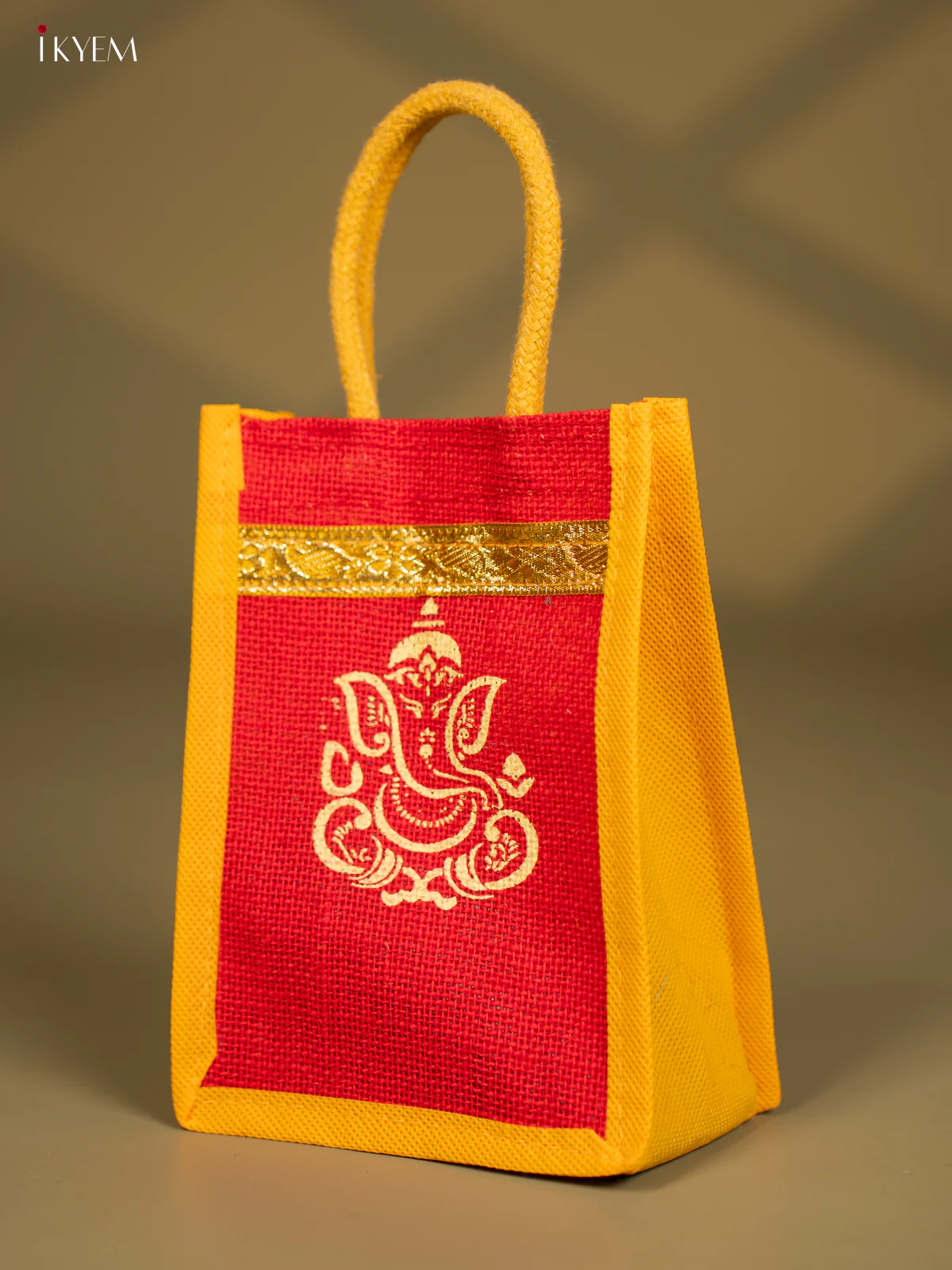 Divine God Ganesha Printed Red & Yellow Jute Bags - KG04181 - Image 3
