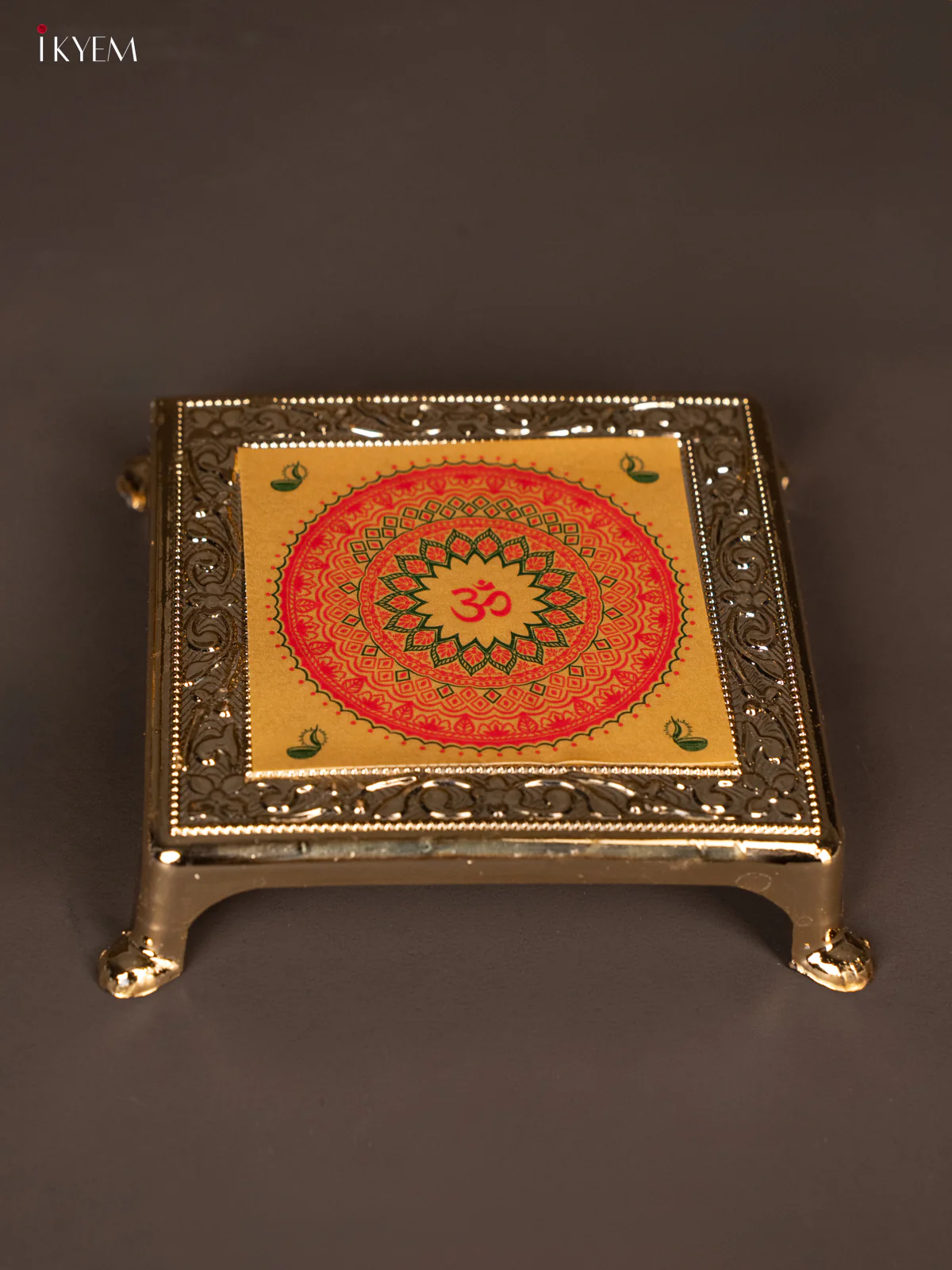 Traditional Yellow & Red Kolam Design Printed Chowki - KG25219
