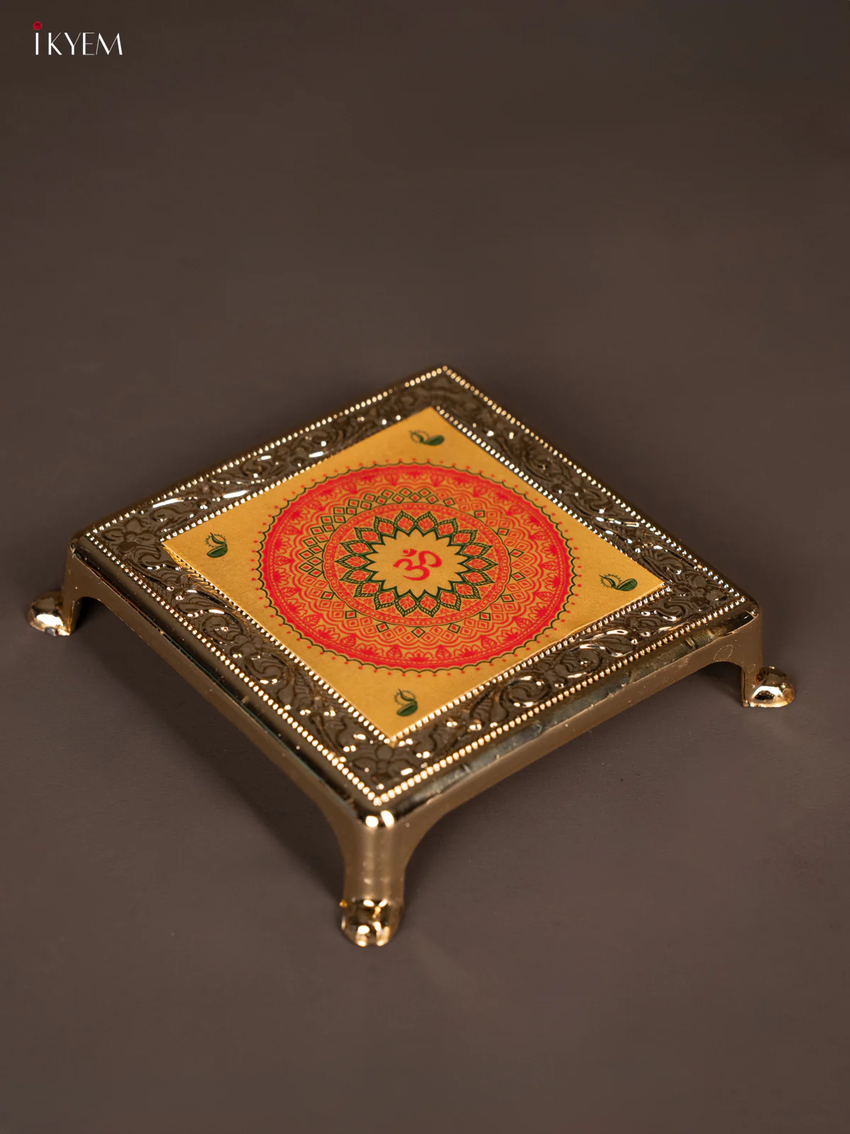 Traditional Yellow & Red Kolam Design Printed Chowki - KG25219 - Image 2