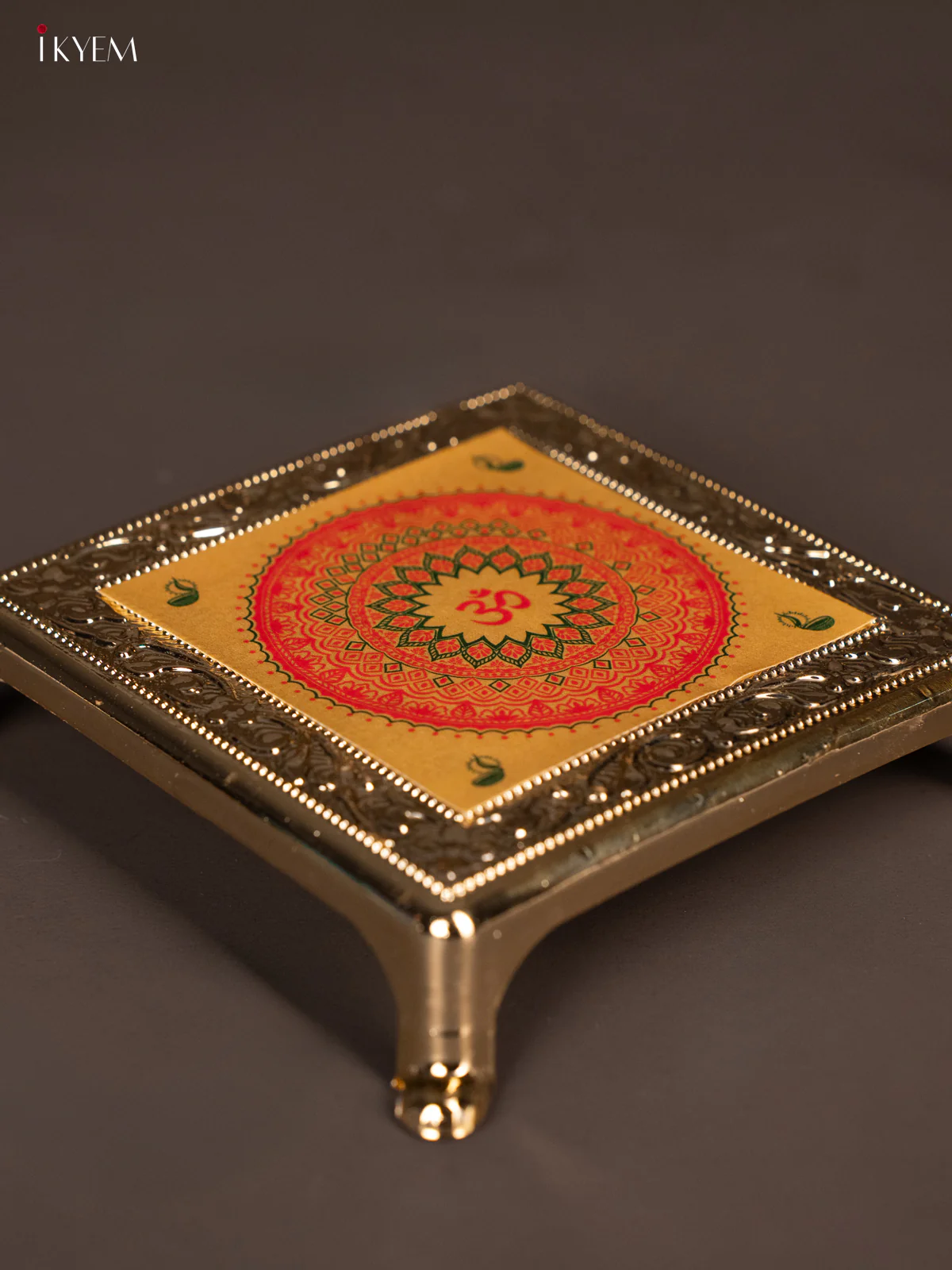 Traditional Yellow & Red Kolam Design Printed Chowki - KG25219 - Image 3