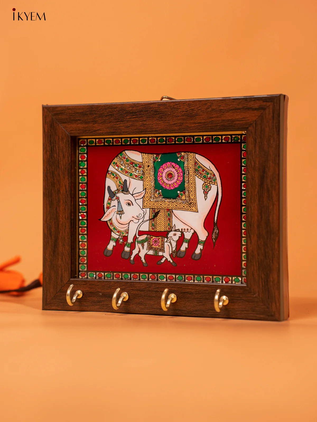 Red cow & calf Reverse Glass Painted Keyhanger - KC07116 - Image 2