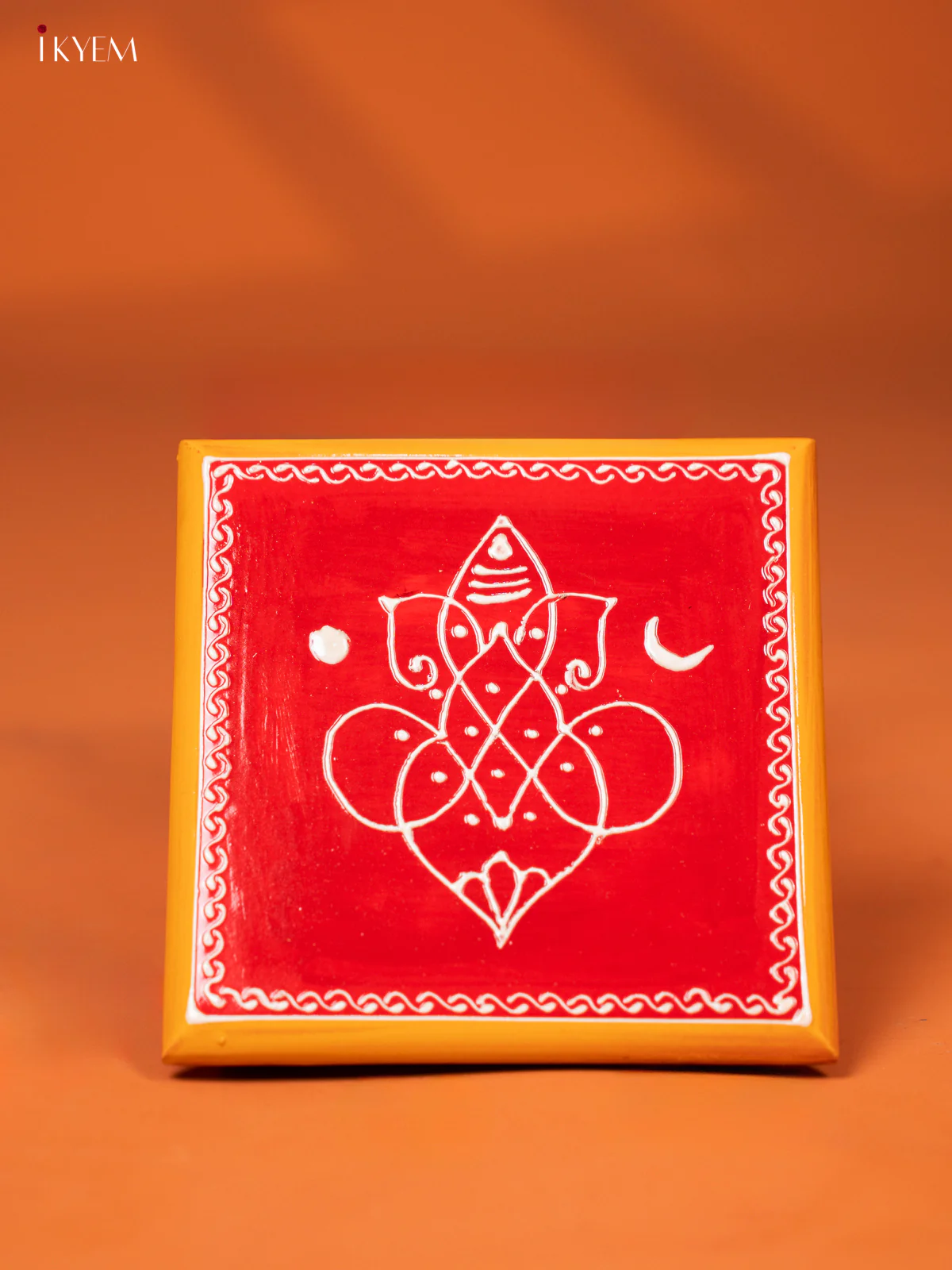 Traditional Red Wooden Manai with Hand-Painted Ganesha - KE27113