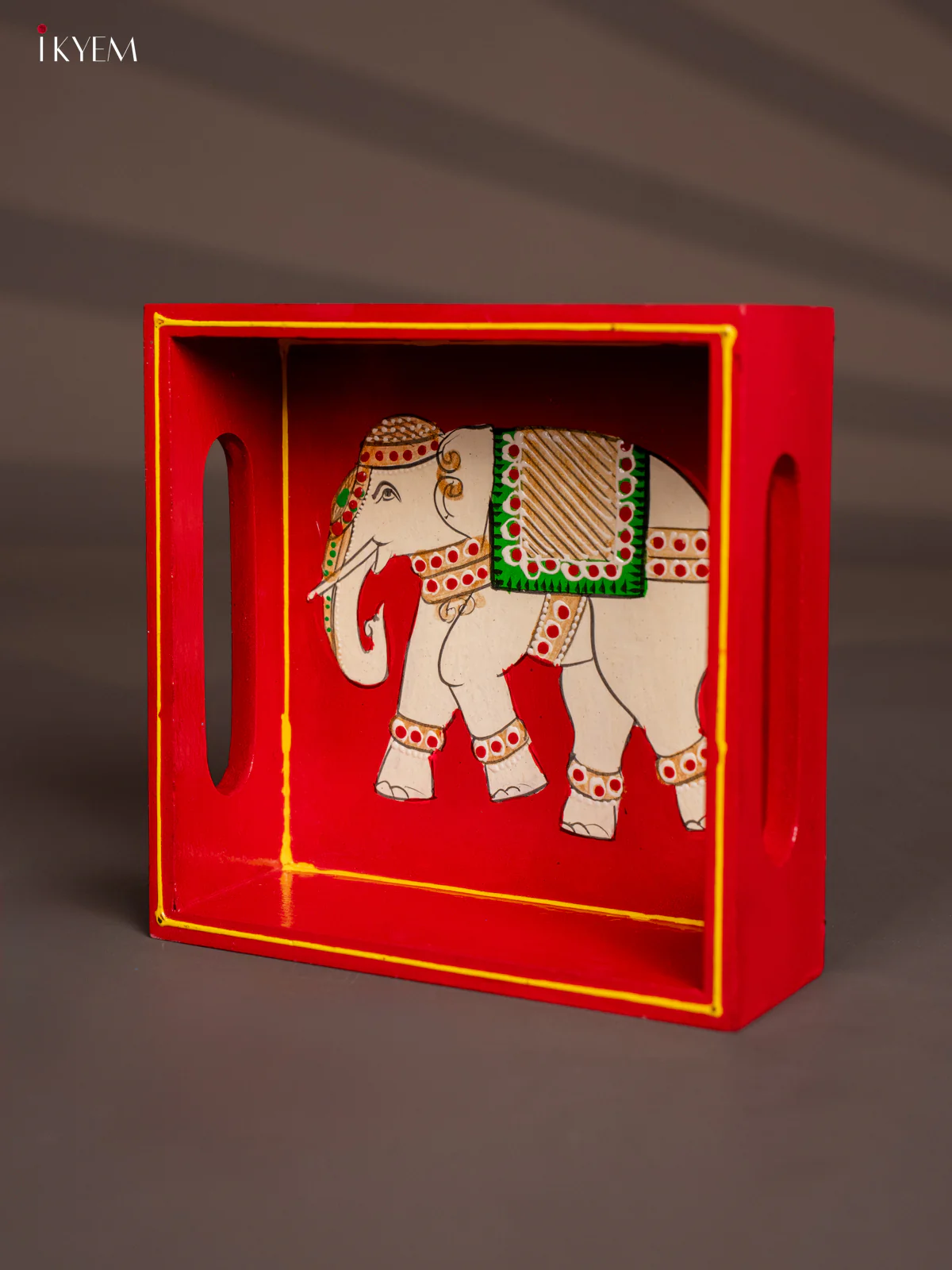 Elephant Hand-Painted Square Wooden Tray - Red - (6x6) Inch - KH08115 - Image 3