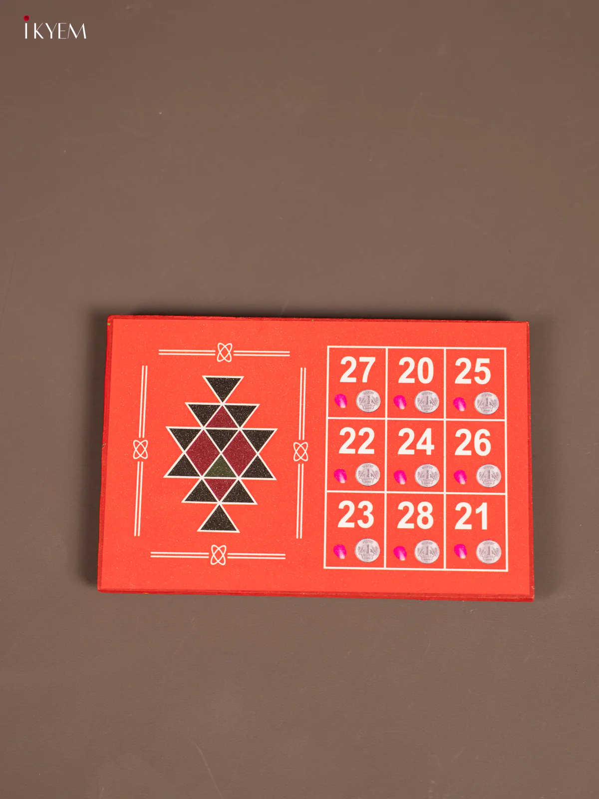 Red Manai With Kubera Yantra & Kubera Kolam Print - KE29163