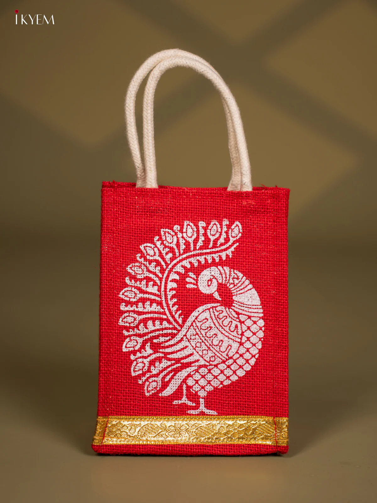 Exquisite Red Jute Bags With Peacock Print - KG08111