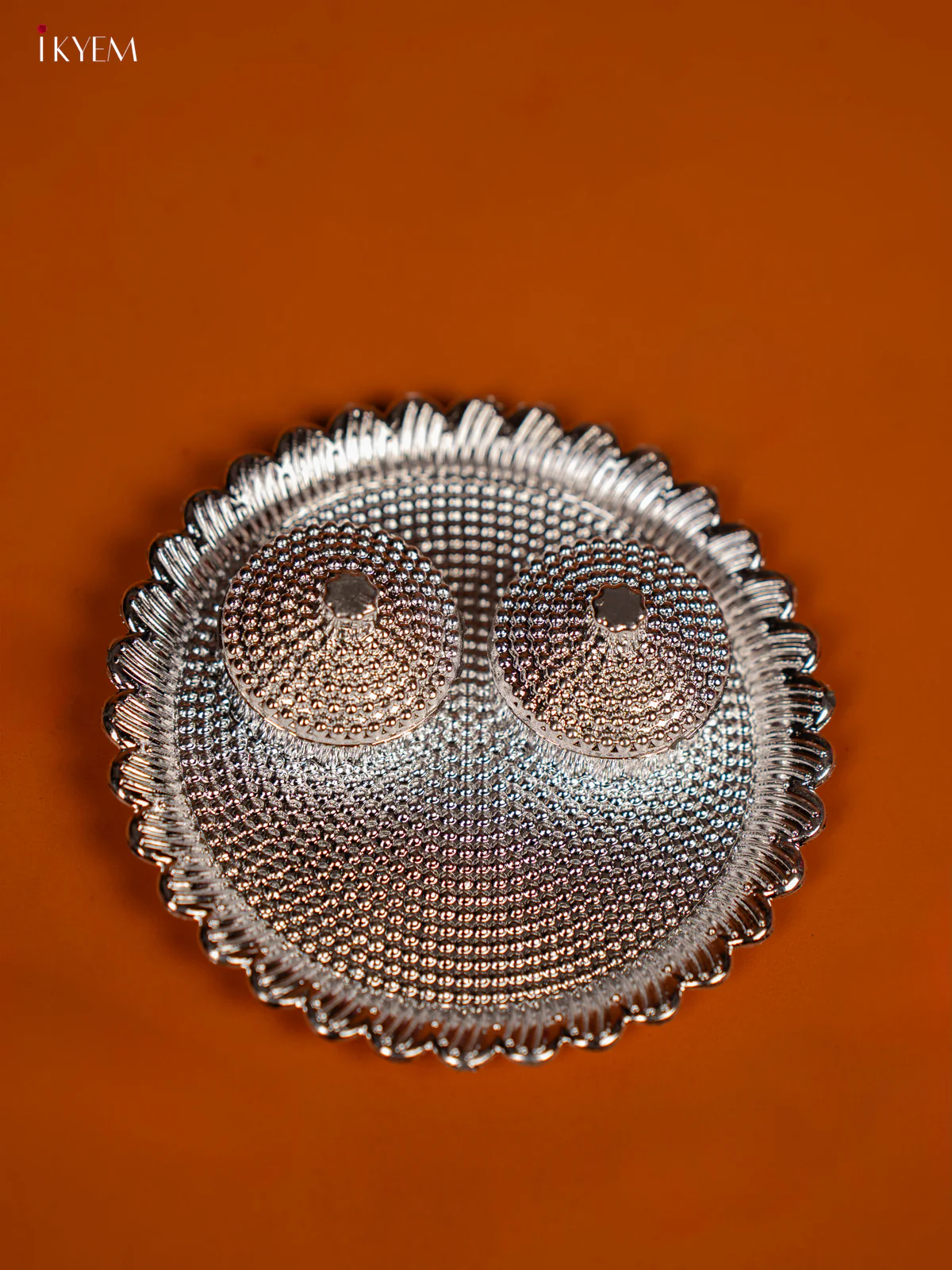 Round Shaped Silver Plate with Haldi & Kumkum Holder - KF28129