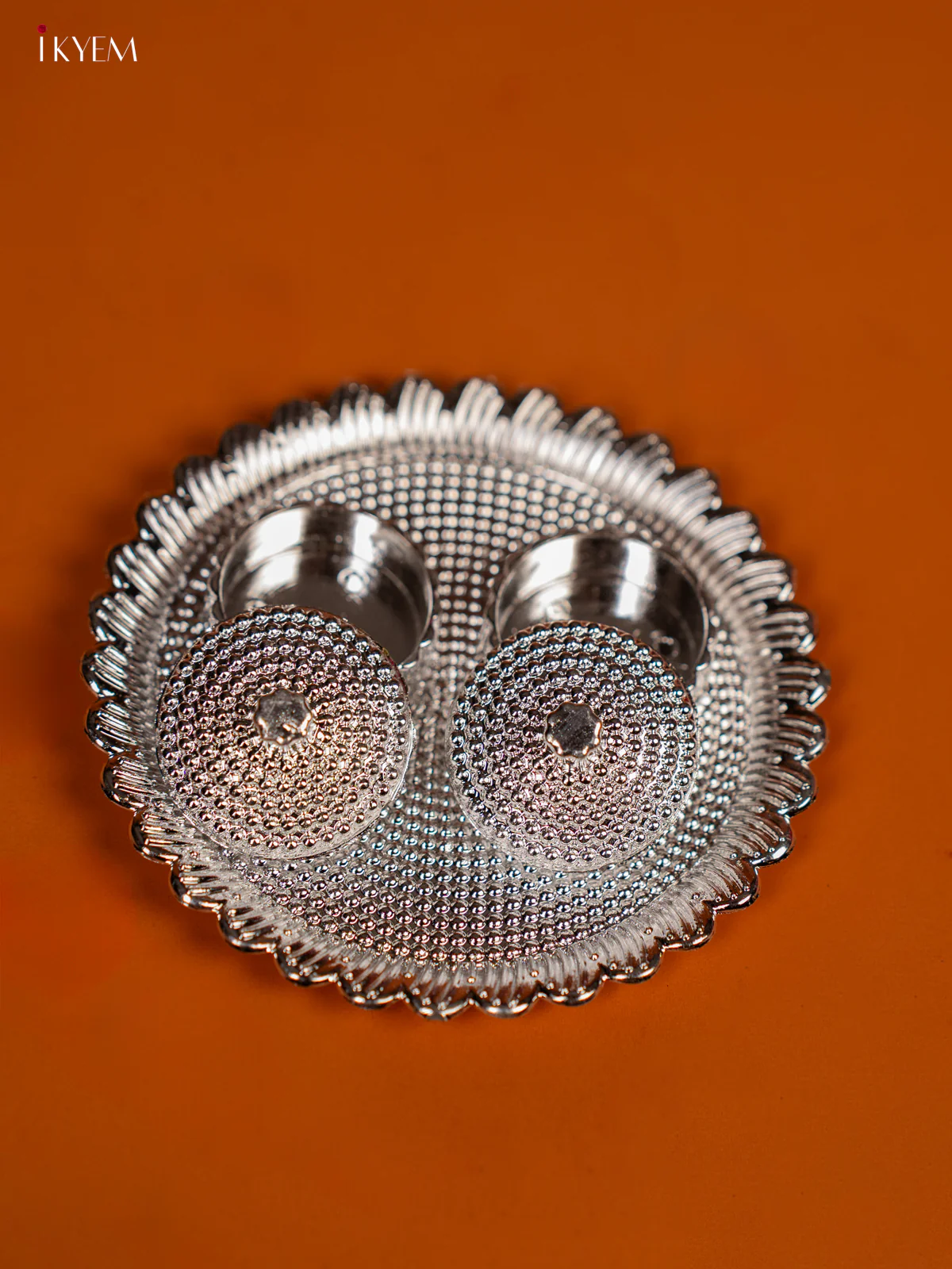 Round Shaped Silver Plate with Haldi & Kumkum Holder - KF28129 - Image 2