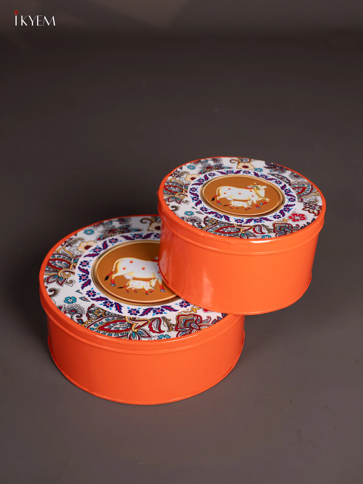 Cow & Calf Digital Printed Metal Storage Box Set Of 2 - Orange - (8x8) Inch - KI15144 - Image 2