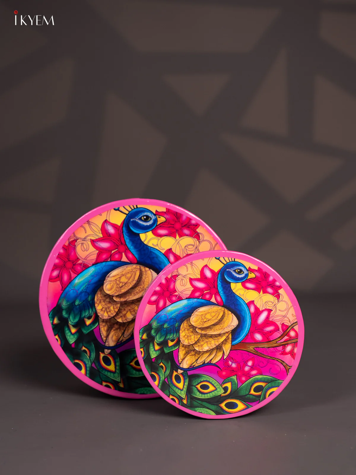 Set Of 2 Peacock Printed Pink Storage Boxes - (8x8) Inches - KI15139