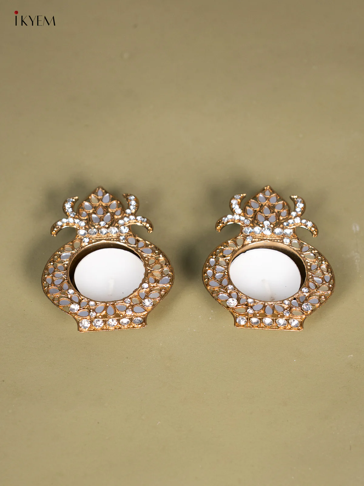 Divine Kalash shaped Set Of 2 T Light Candle Holder with Mirror work - KI14127