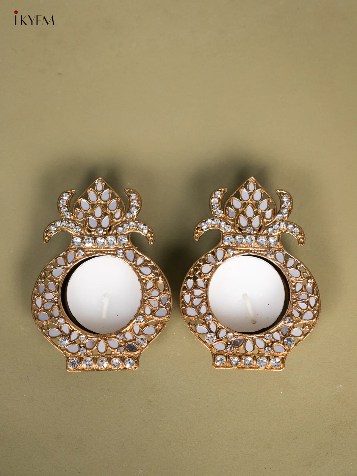 Divine Kalash shaped Set Of 2 T Light Candle Holder with Mirror work - KI14127 - Image 2
